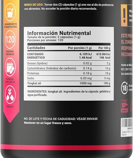 Foto 2 | Complemento Para Rendimiento Masculino Con 240 Cápsulas. Tongkat Ali 100% Puro B Life.