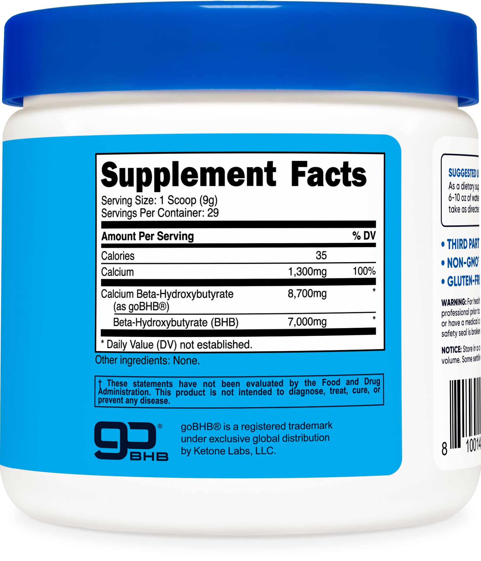 Foto 6 pulgar | Calcio Bhb En Polvo Nutricost 250 G Sin Sabor Y Sin Ogm - Venta Internacional.