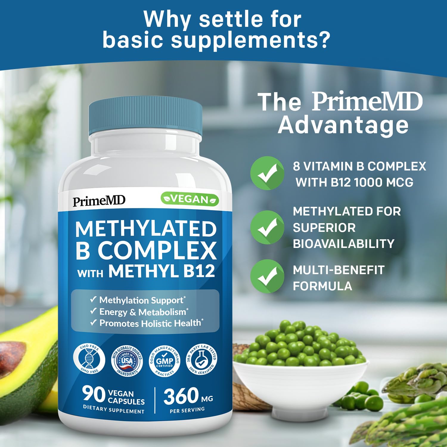 Foto 3 | Suplemento Primemd Methylated B Complex Con Metilfolato 1000 - Venta Internacional.