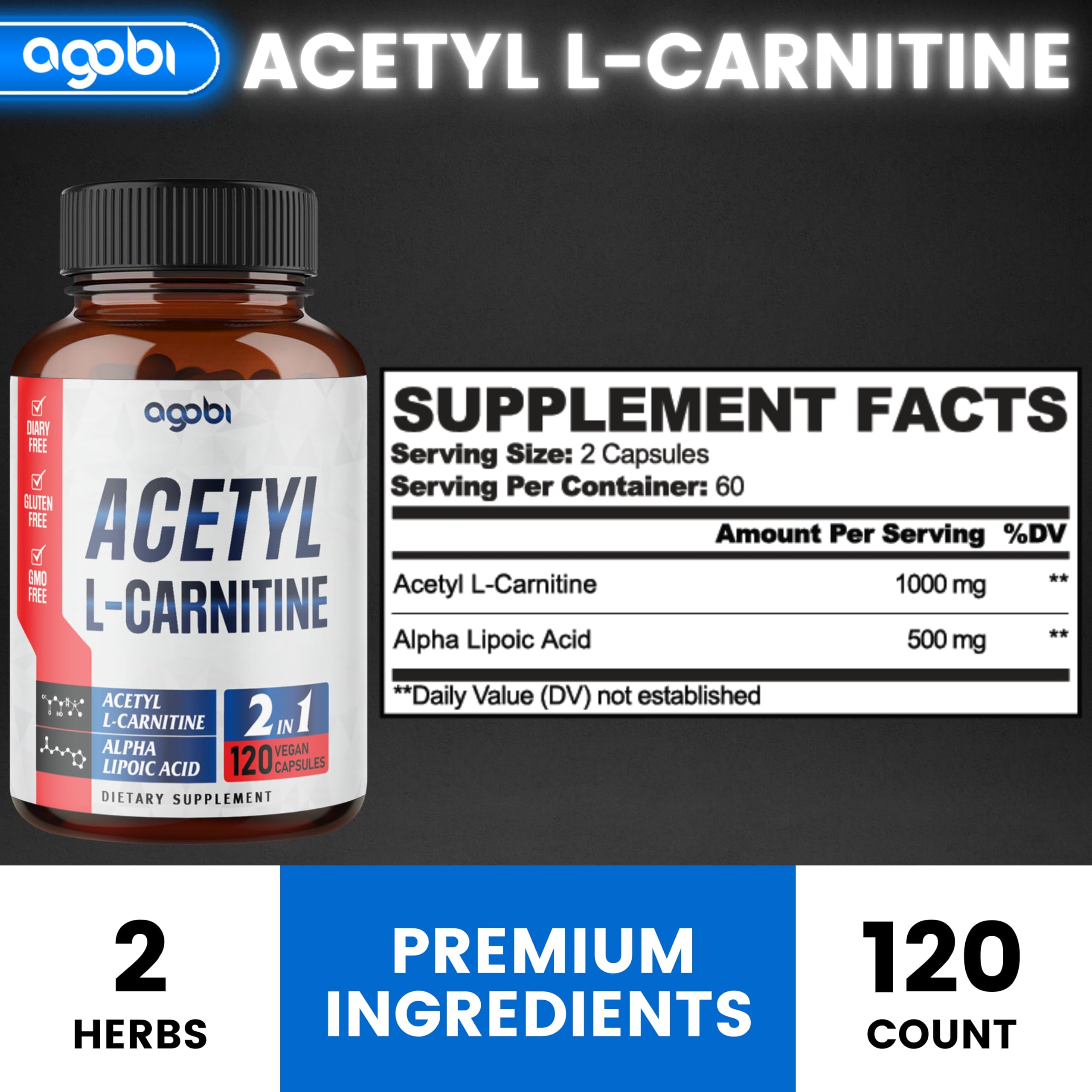 Foto 3 pulgar | Suplemento De Acetil L-carnitina Y Ácido Alfa Lipoico 1500 - Venta Internacional.