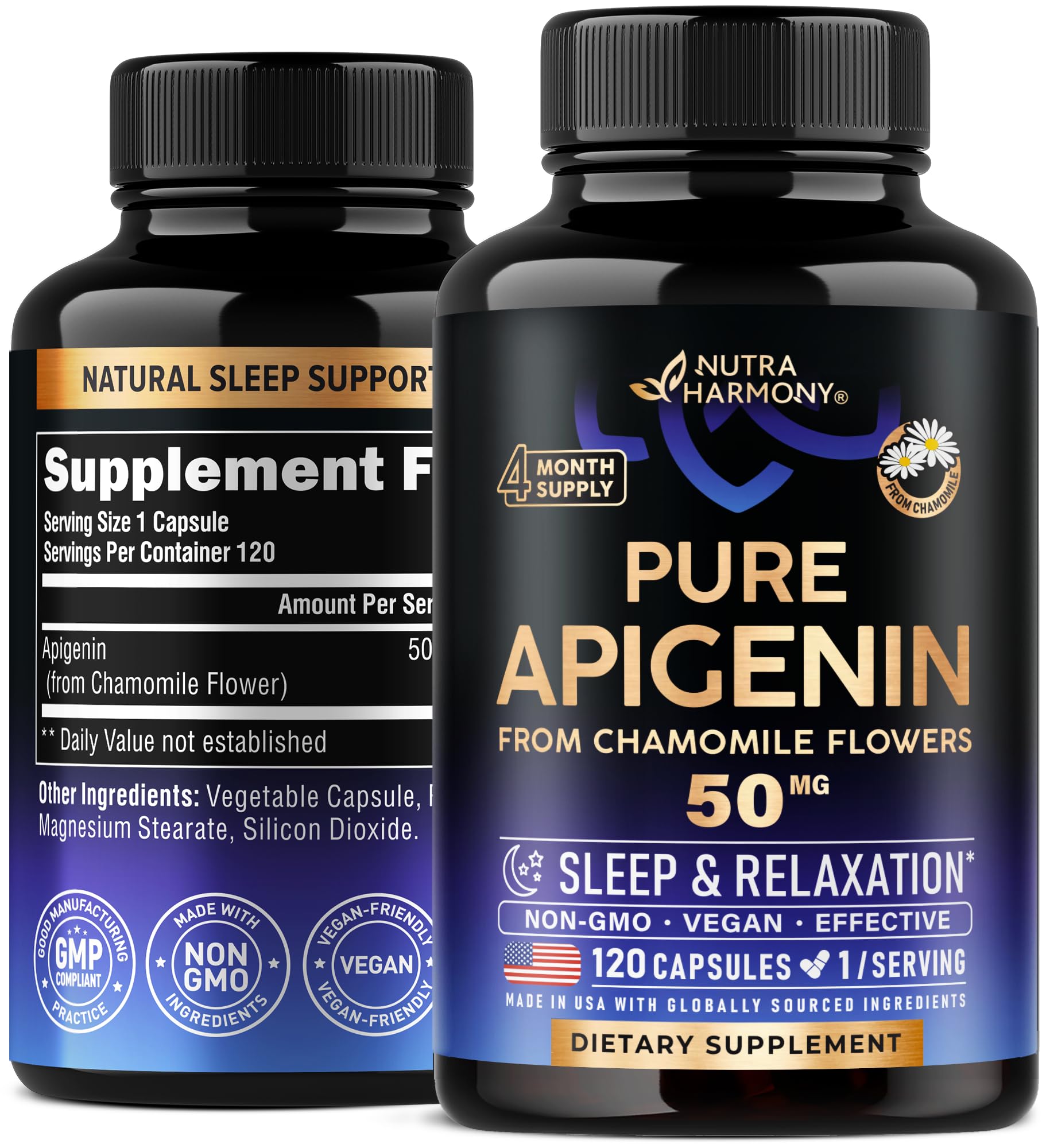 Foto 2 pulgar | Suplemento Nutraharmony Apigenin 50 Mg Para Dormir 120 Cápsulas - Venta Internacional.