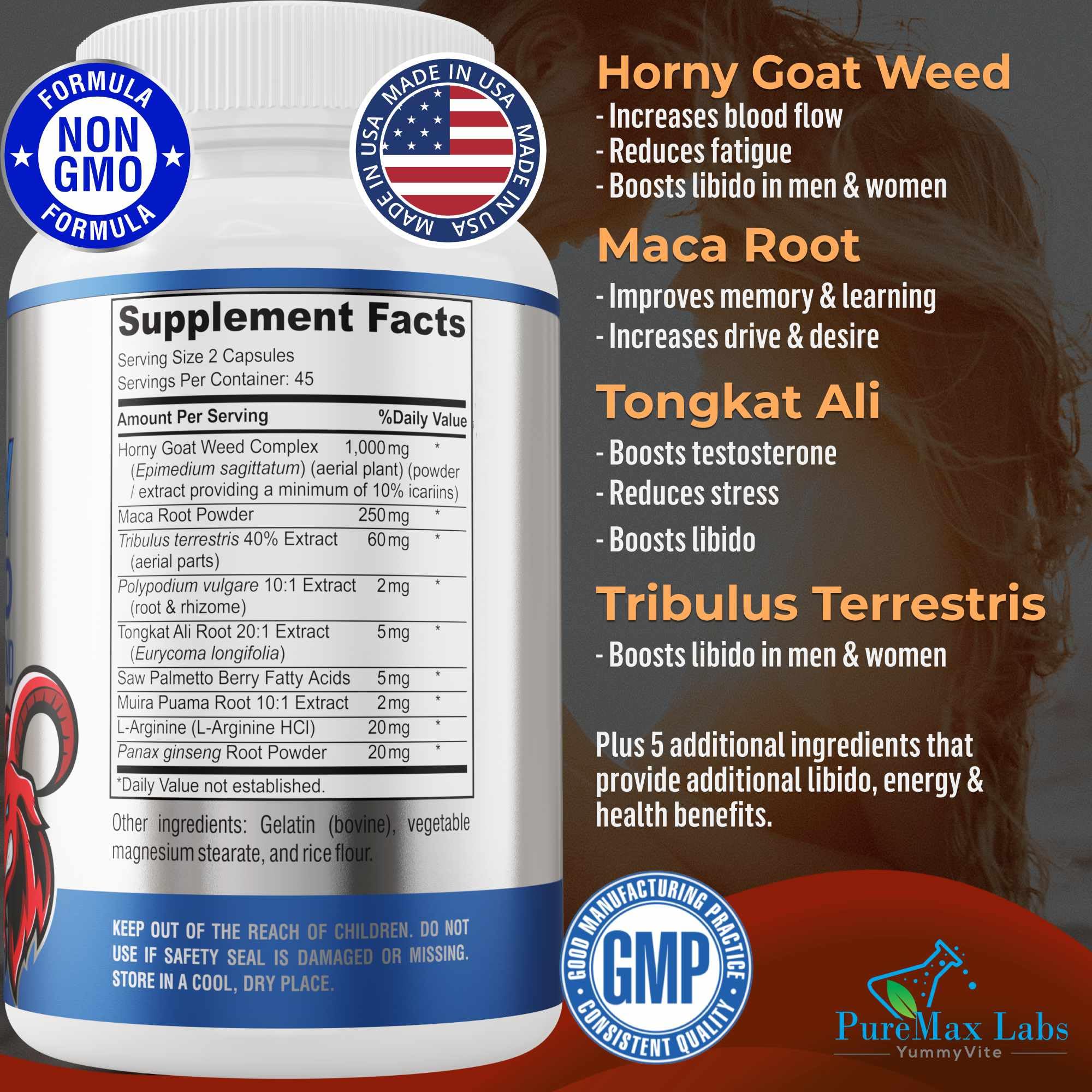 Foto 3 pulgar | Suplemento Yummyvite Horny Goat Weed 1590 Mg Con Maca 90 Cápsulas - Venta Internacional.