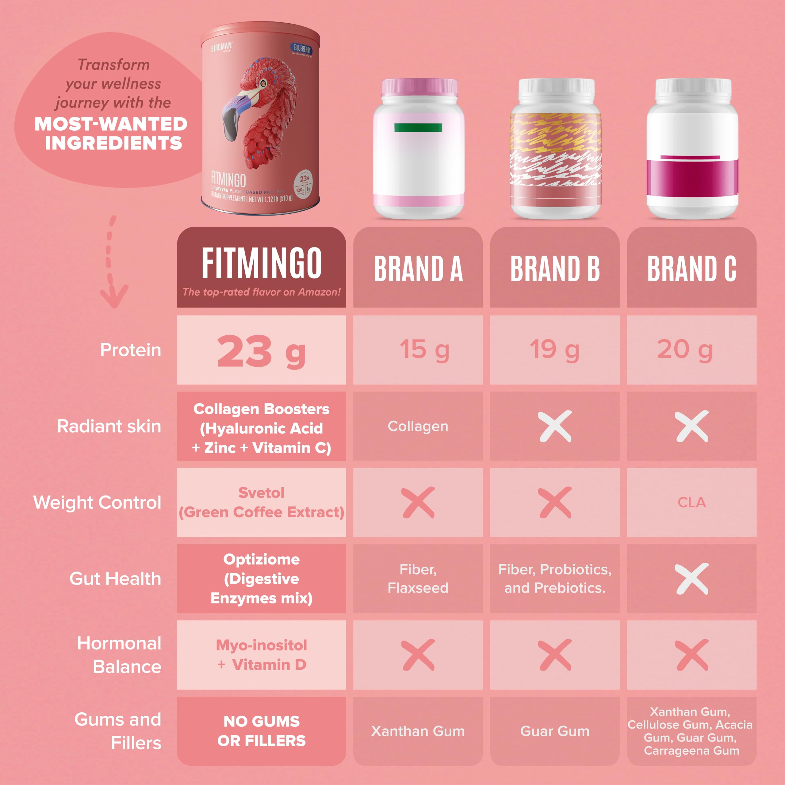 Foto 6 | Proteína En Polvo Birdman Fitmingo Vegan Con Inositol Y Ácido Hialurónico - Venta Internacional.