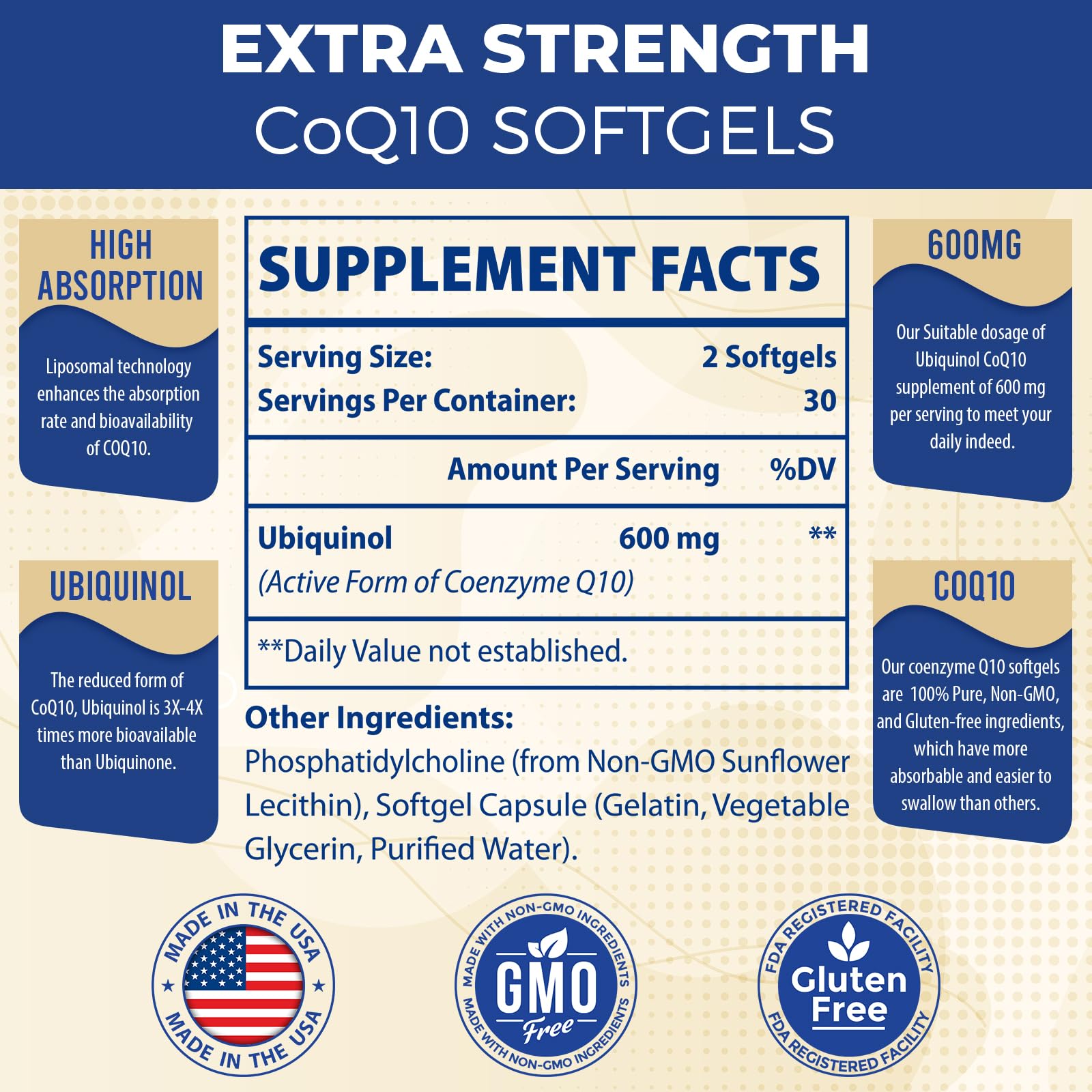 Foto 3 pulgar | Suplemento Mecinalis Liposomal Coq10 Ubiquinol 600 Mg 60 Cápsulas Blandas - Venta Internacional.