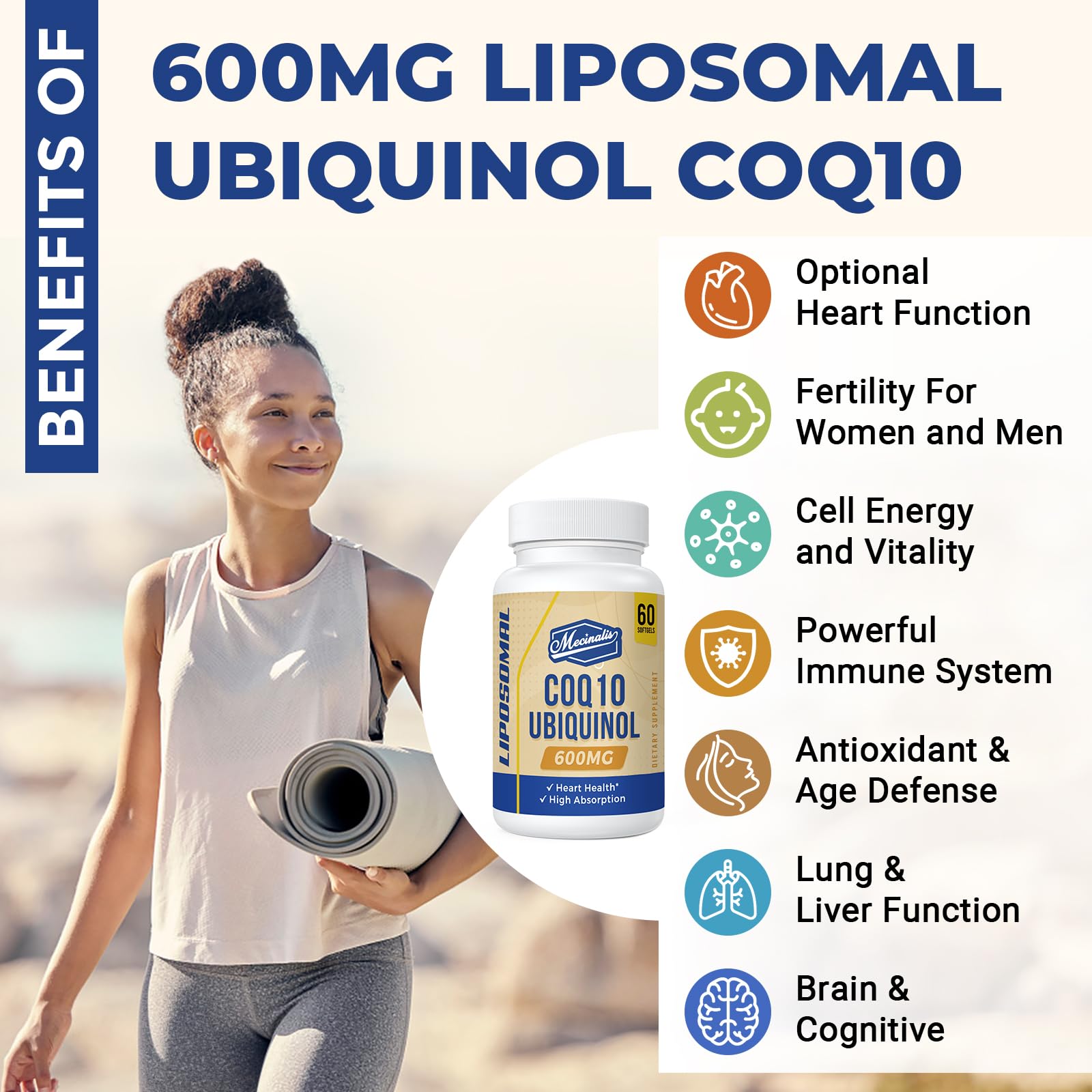 Foto 4 | Suplemento Mecinalis Liposomal Coq10 Ubiquinol 600 Mg 60 Cápsulas Blandas - Venta Internacional.