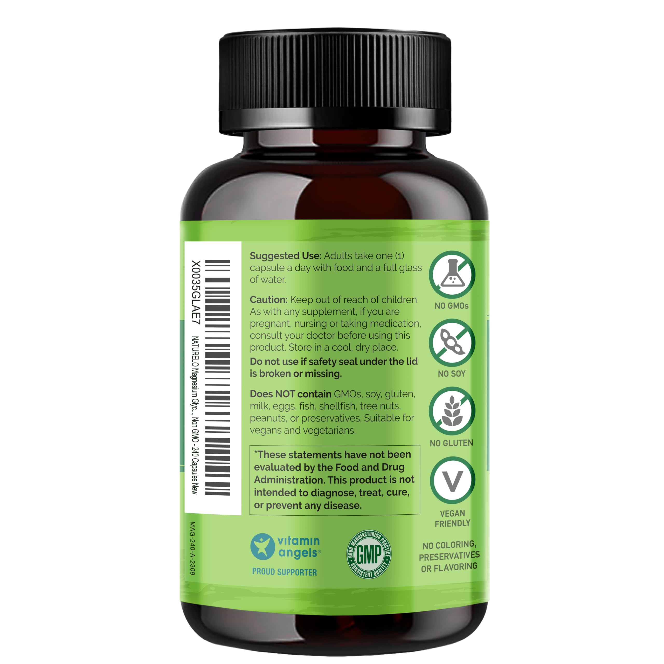 Foto 3 pulgar | Suplemento de Quelato de Glicinato de Magnesio Naturelo 200 mg 240 Cápsulas - Venta Internacional