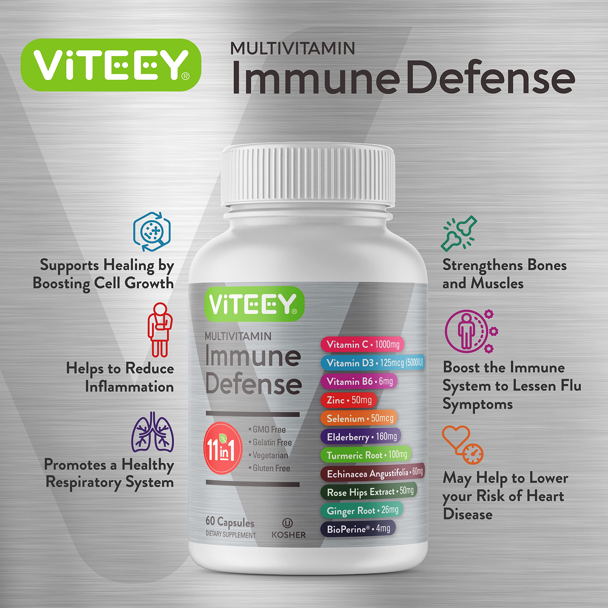 Foto 4 pulgar | Suplemento Multivitamínico Viteey 1 En 1 Para Defensa Inmunológica, 60 Cápsulas - Venta Internacional.