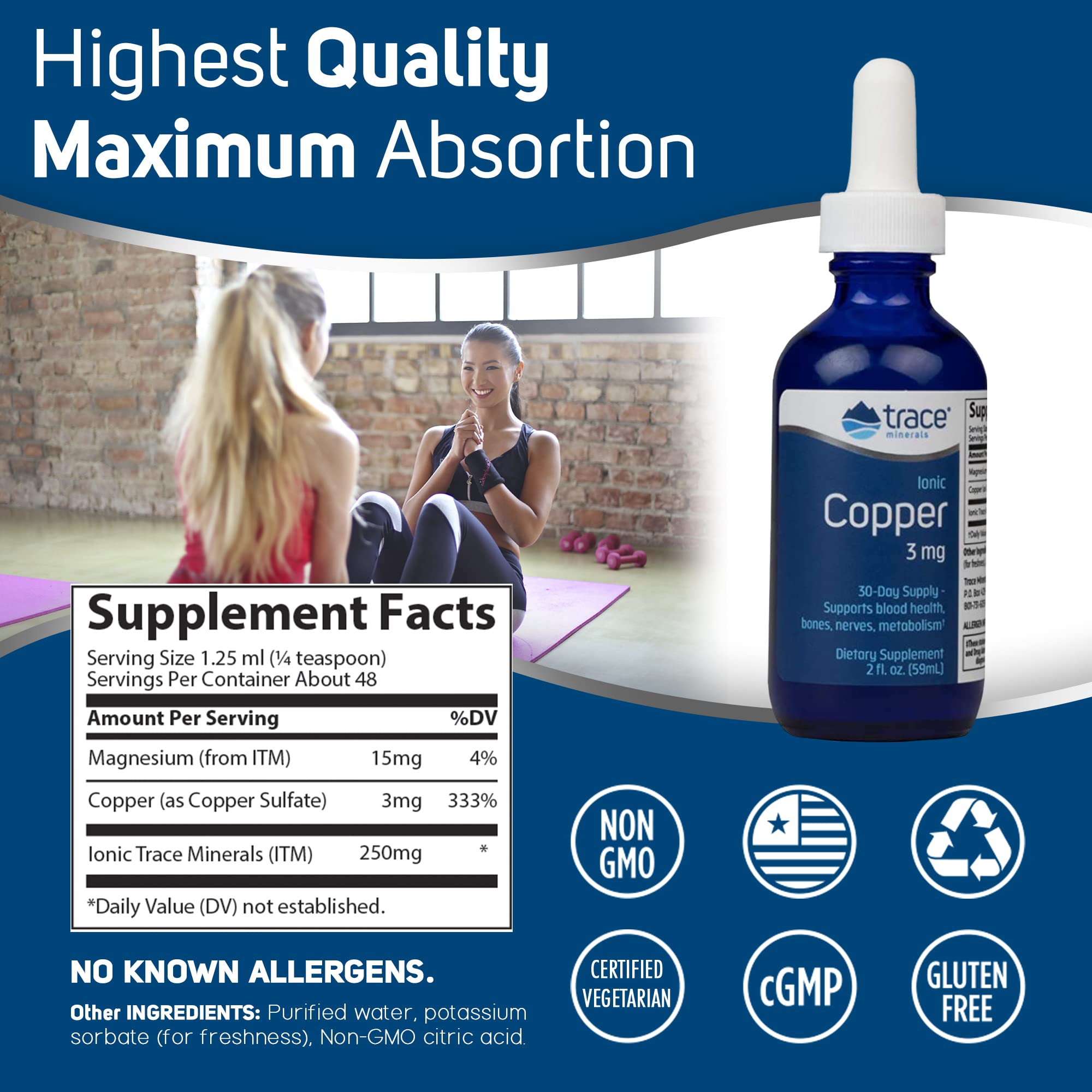 Foto 5 pulgar | Suplemento De Oligoelementos, Cobre Iónico, 60 Ml, Soporte Óseo - Venta Internacional.