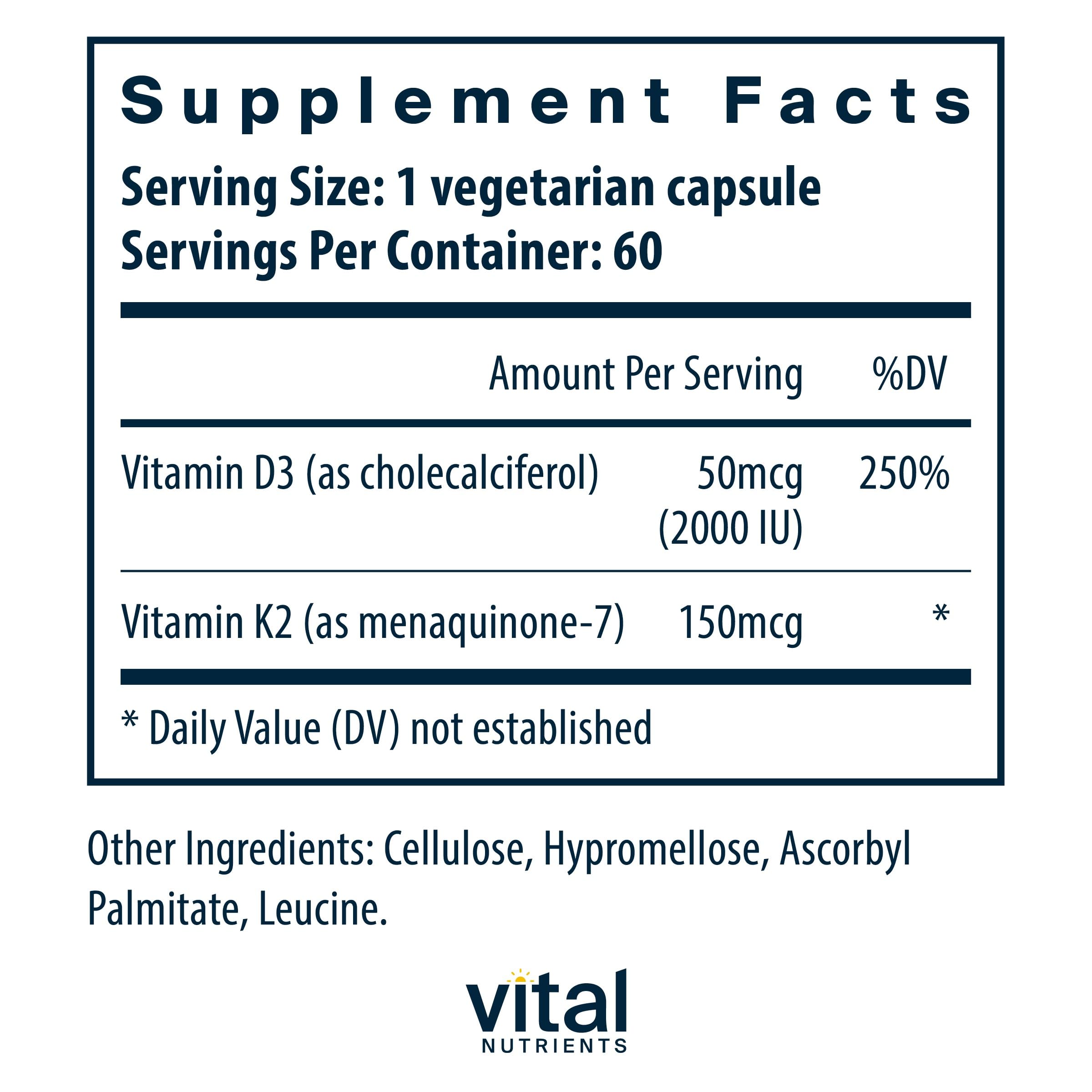 Foto 2 | Suplemento Vitamina D3+ K2 de Vital Nutrients 2000 Ui 60 Cápsulas - Venta Internacional