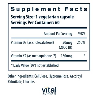 Foto 2 | Suplemento Vitamina D3+ K2 de Vital Nutrients 2000 Ui 60 Cápsulas - Venta Internacional