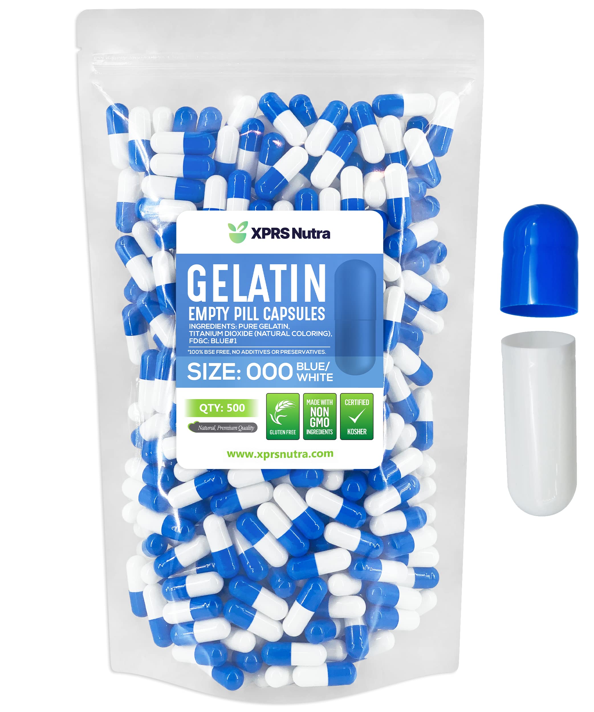 Foto 2 pulgar | Cápsulas Vacías De Gelatina Xprs Nutra, Tamaño 000, 500 Unidades, Azul/blanco - Venta Internacional.