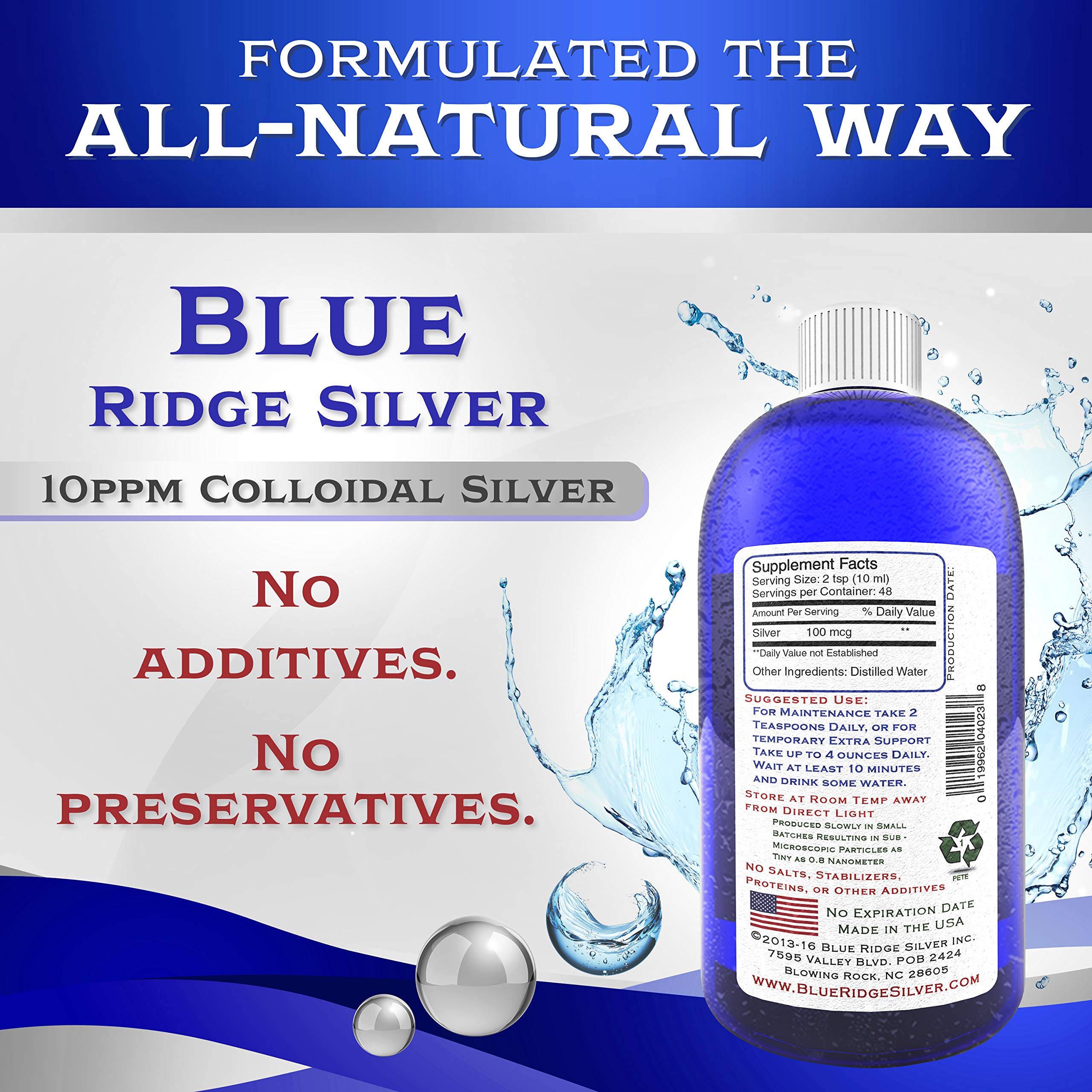 Foto 6 pulgar | Suplemento De Salud Blue Ridge Silver, 10 Ppm, 473 Ml, Plata Coloidal - Venta Internacional.