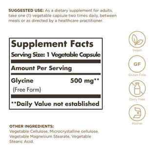 Foto 2 | Suplemento Solgar Glycine 500 Mg 100 Cápsulas Vegetales - Venta Internacional.