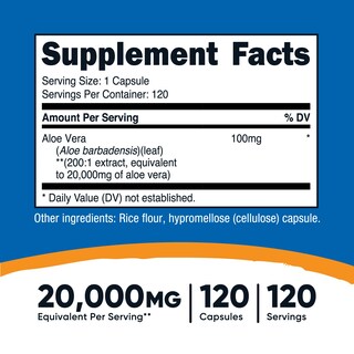 Foto 2 | Suplemento Nutricost Aloe Vera 20.000 Mg 120 Cápsulas - Venta Internacional