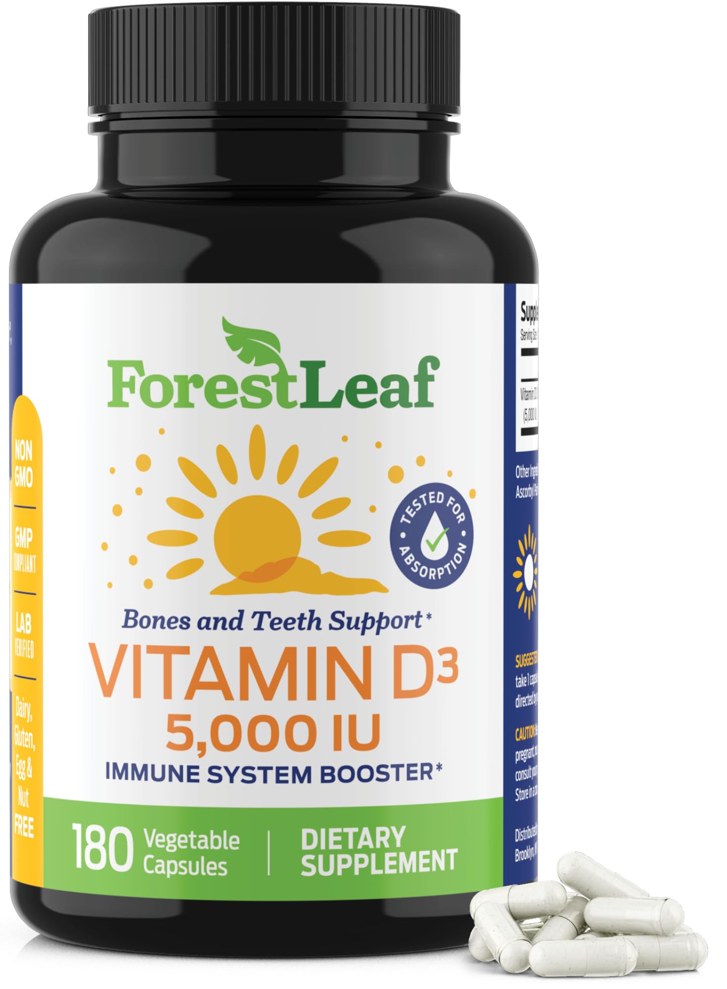 Foto 1 | Suplemento De Vitamina D Forestleaf 5000 Ui 180 Cápsulas