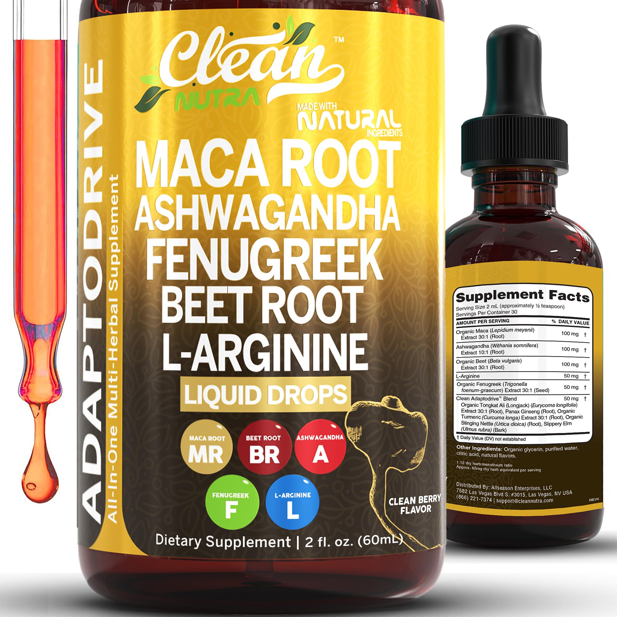 Foto 2 pulgar | Suplemento Líquido De Raíz De Maca Orgánico Clean Nutra Con Ashwagandha - Venta Internacional.