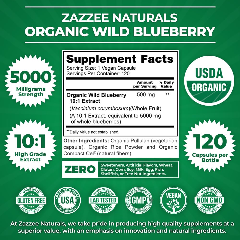 Foto 4 | Suplemento De Extracto Orgánico De Arándanos Silvestres Del Usda De Zazzee, 5000 Mg - Venta Internacional.