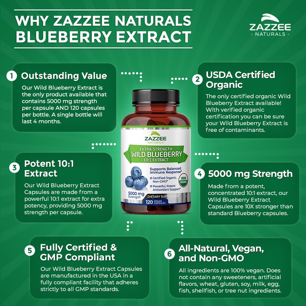Foto 7 | Suplemento De Extracto Orgánico De Arándanos Silvestres Del Usda De Zazzee, 5000 Mg - Venta Internacional.