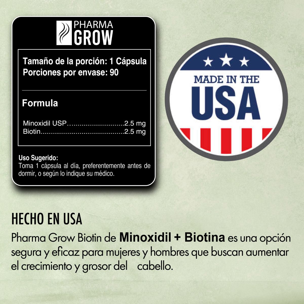 Foto 3 pulgar | Kit Pharma Grow Minoxidil 2.5% + Biotina 90 Cápsulas + Minoxidil 5% + Biotina Solución