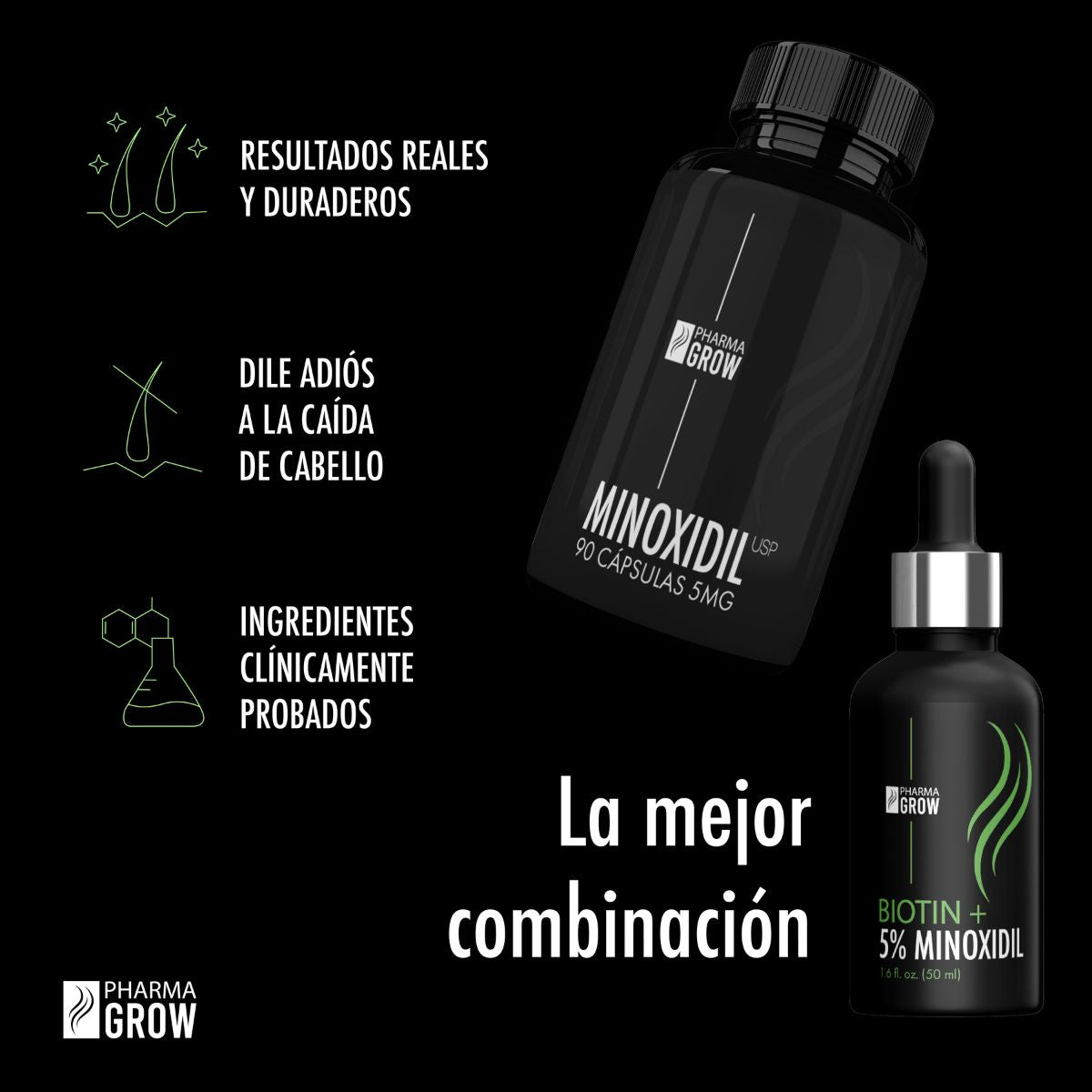Foto 4 pulgar | Kit Pharma Grow Minoxidil 5 Mg 90 Cápsulas + Minoxidil 5% + Biotina Solución
