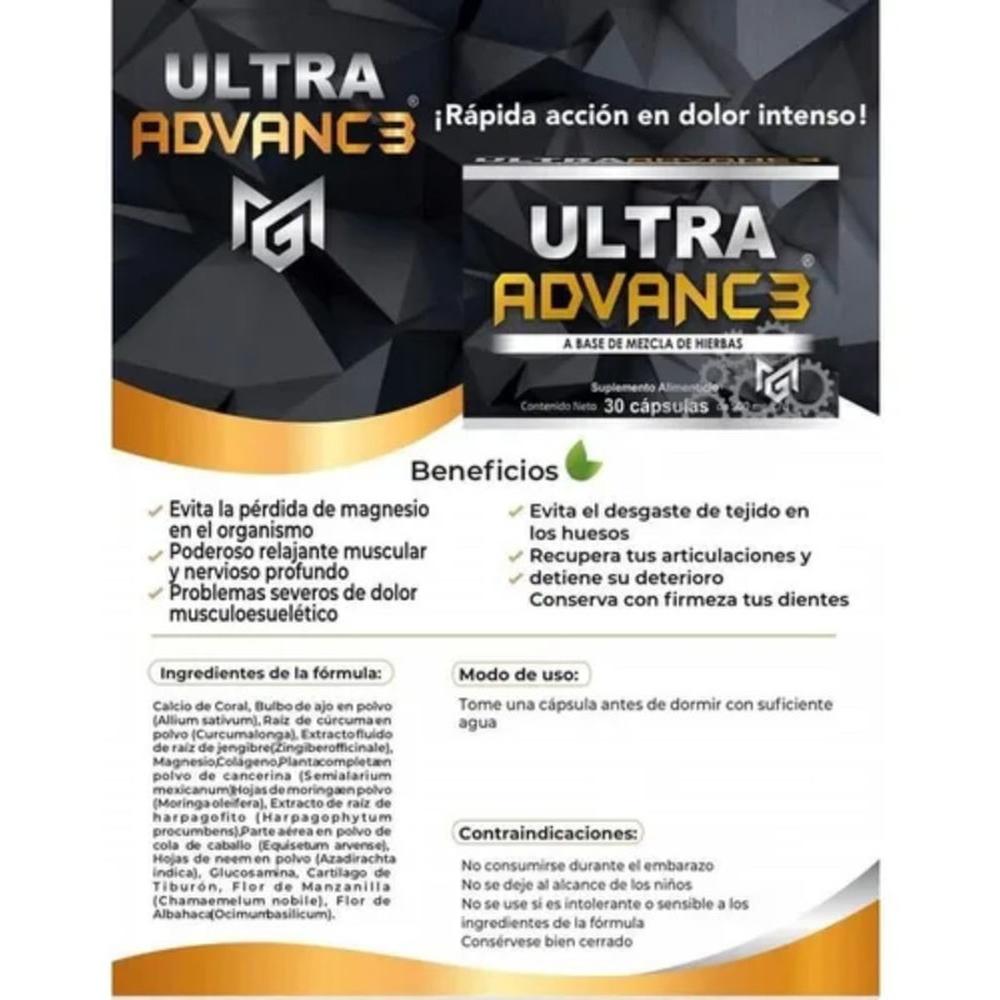 Foto 3 pulgar | Ultra Advance3 Negro Con Magnesio Cápsulas 500mg 30 Unidades