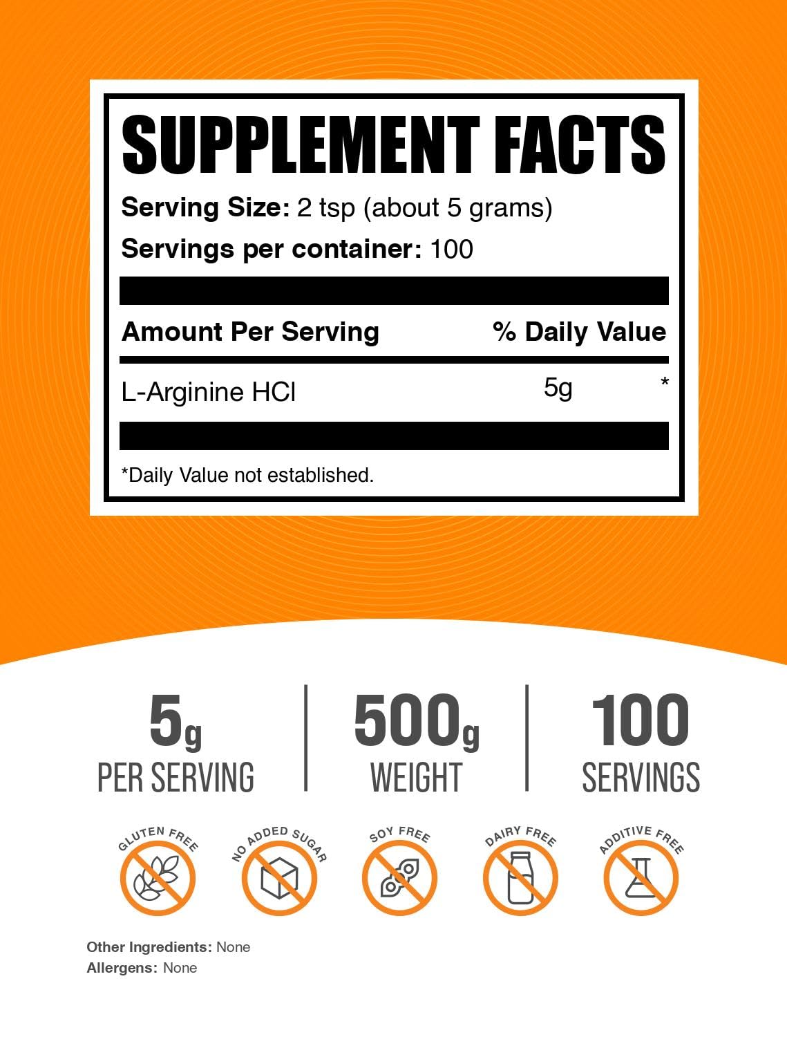 Foto 3 pulgar | Suplemento De Óxido Nítrico En Polvo De L-arginina Hcl, 500 G, Bulksuppl - Venta Internacional.