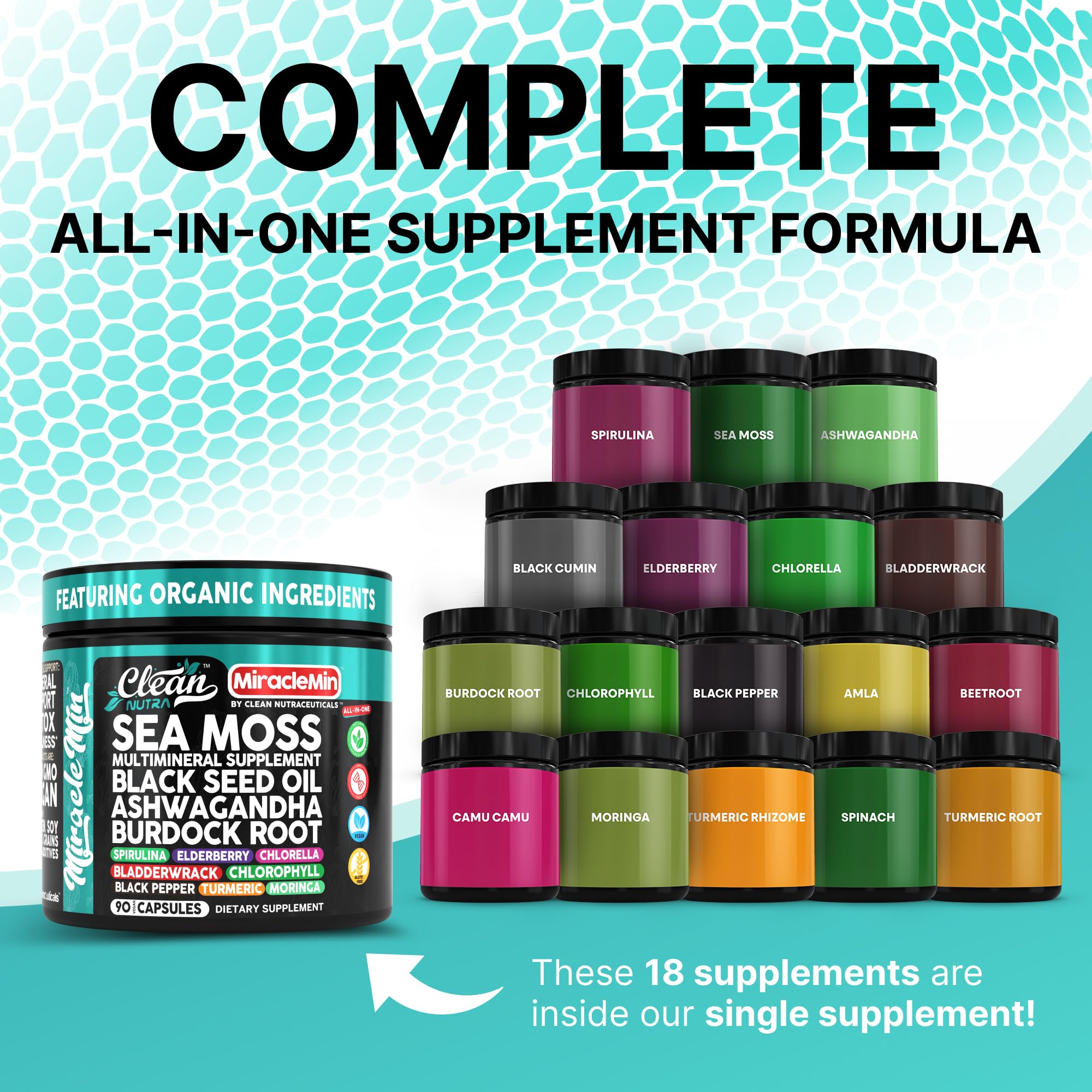 Foto 3 pulgar | Cápsulas Supplement Clean Nutra Sea Moss 90 Cápsulas Veganas - Venta Internacional.