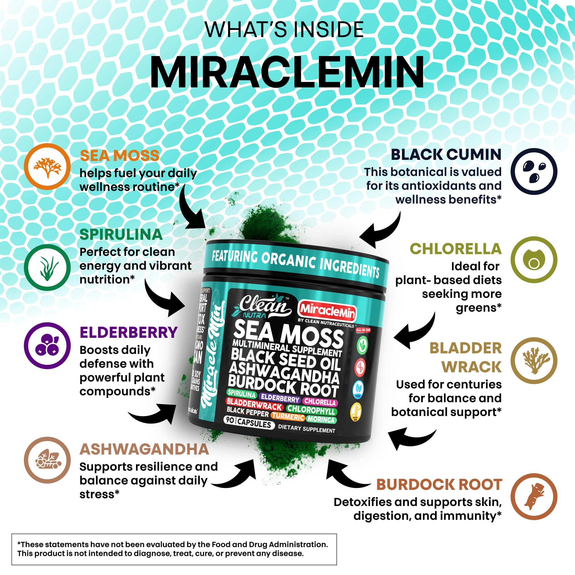Foto 4 pulgar | Cápsulas Supplement Clean Nutra Sea Moss 90 Cápsulas Veganas - Venta Internacional.