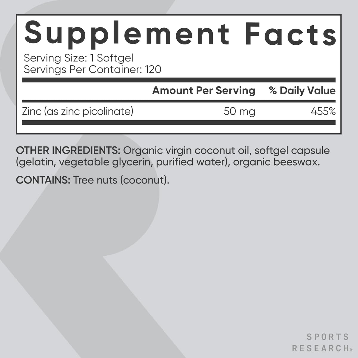 Foto 5 | Suplemento De Zinc Sports Research De Alta Potencia 50 Mg X 120 Cápsulas Blandas - Venta Internacional.
