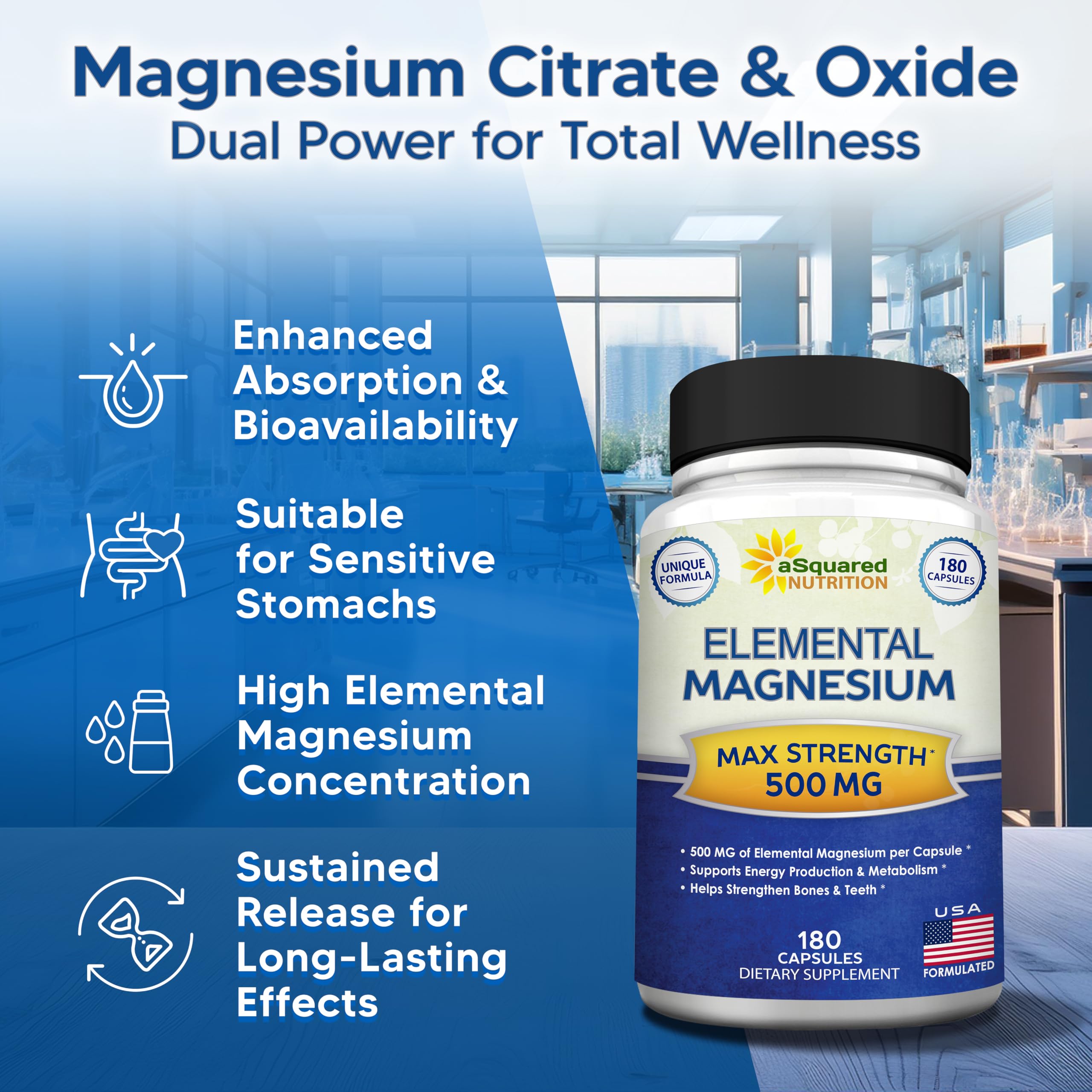 Foto 7 | Suplemento De Magnesio De Squared Nutrition, 500 Mg, 180 Cápsulas - Venta Internacional.