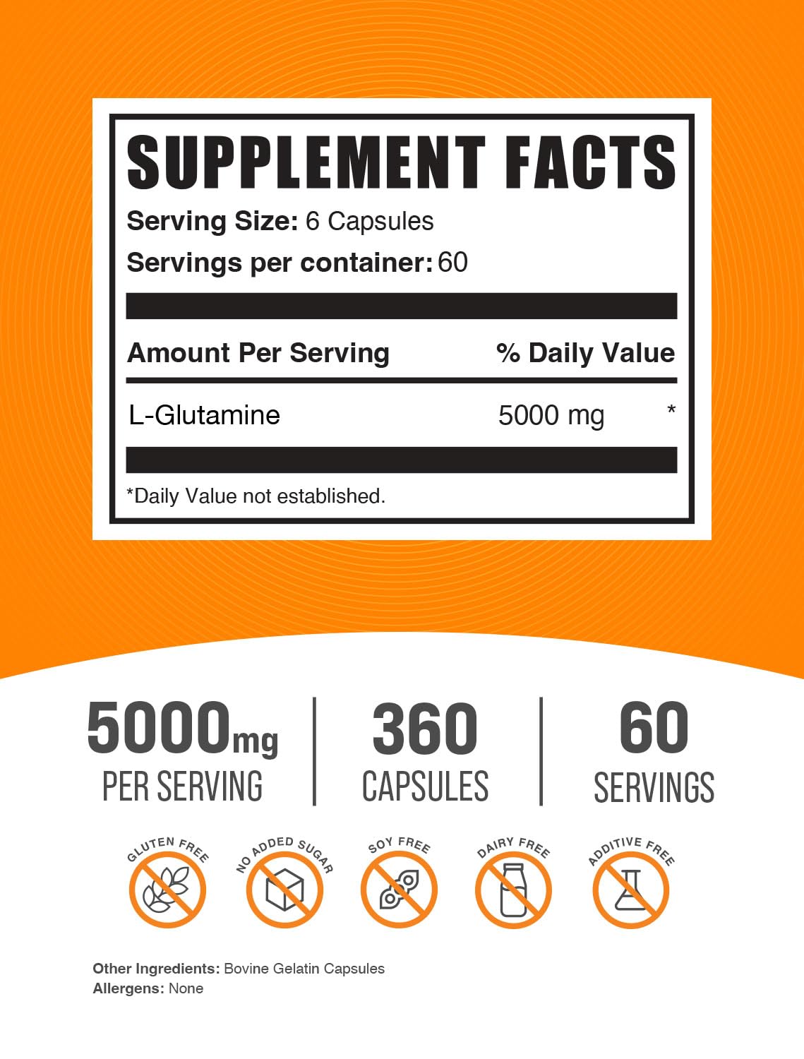 Foto 3 pulgar | Suplemento De L-glutamina Bulksupplements.com 5000 Mg 360 Cápsulas - Venta Internacional.