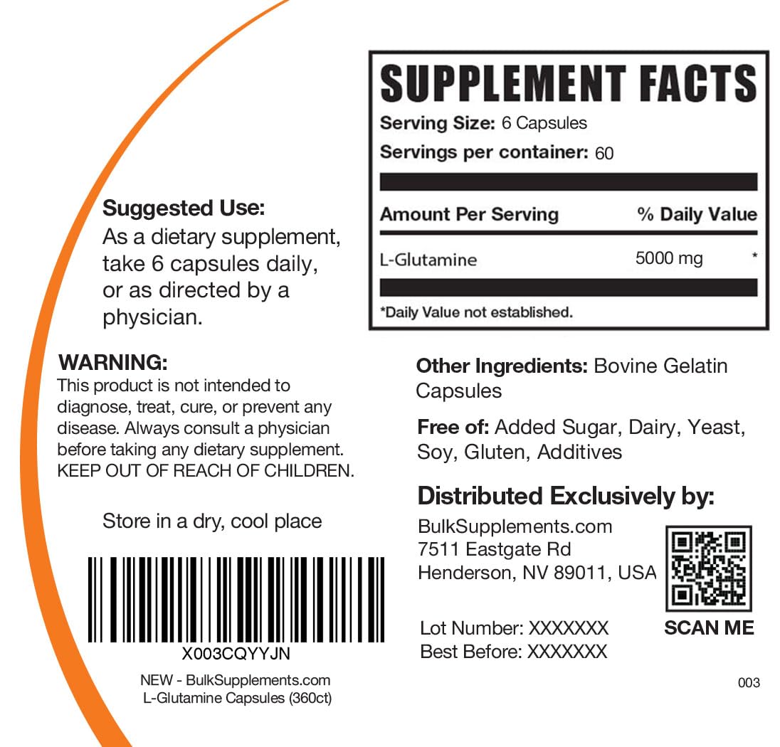 Foto 6 | Suplemento De L-glutamina Bulksupplements.com 5000 Mg 360 Cápsulas - Venta Internacional.