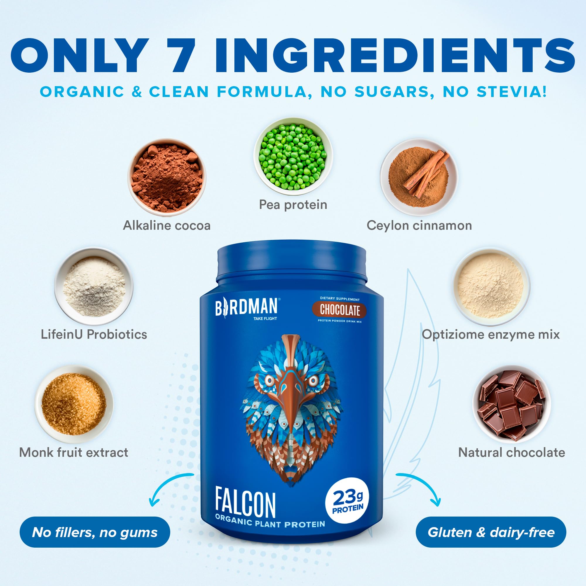 Foto 5 | Proteína En Polvo Birdman Falcon Vegan Organic Chocolate 1.2 Kg - Venta Internacional.