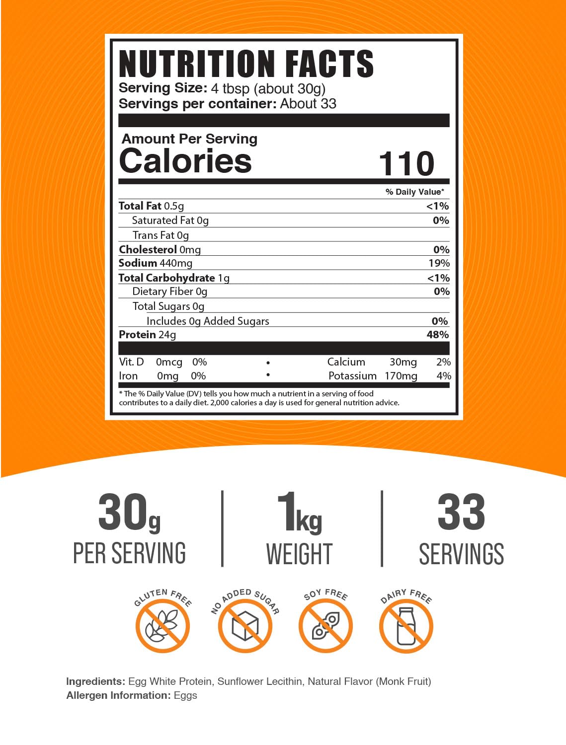 Foto 3 pulgar | Proteína De Clara De Huevo En Polvo Bulksupplements.com 1 Kg - Venta Internacional.