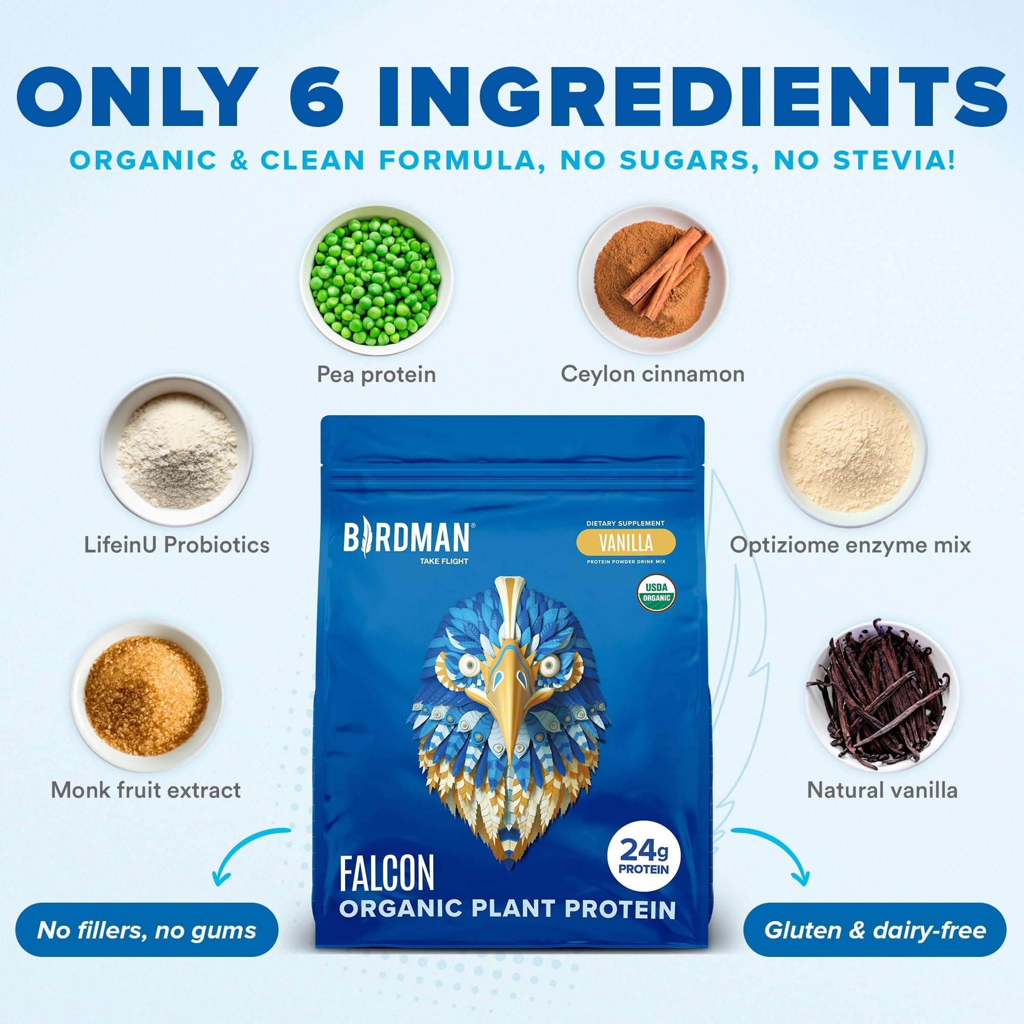 Foto 4 | Proteína En Polvo Birdman Falcon Vegan Organic Vanilla 1.8 Kg - Venta Internacional.