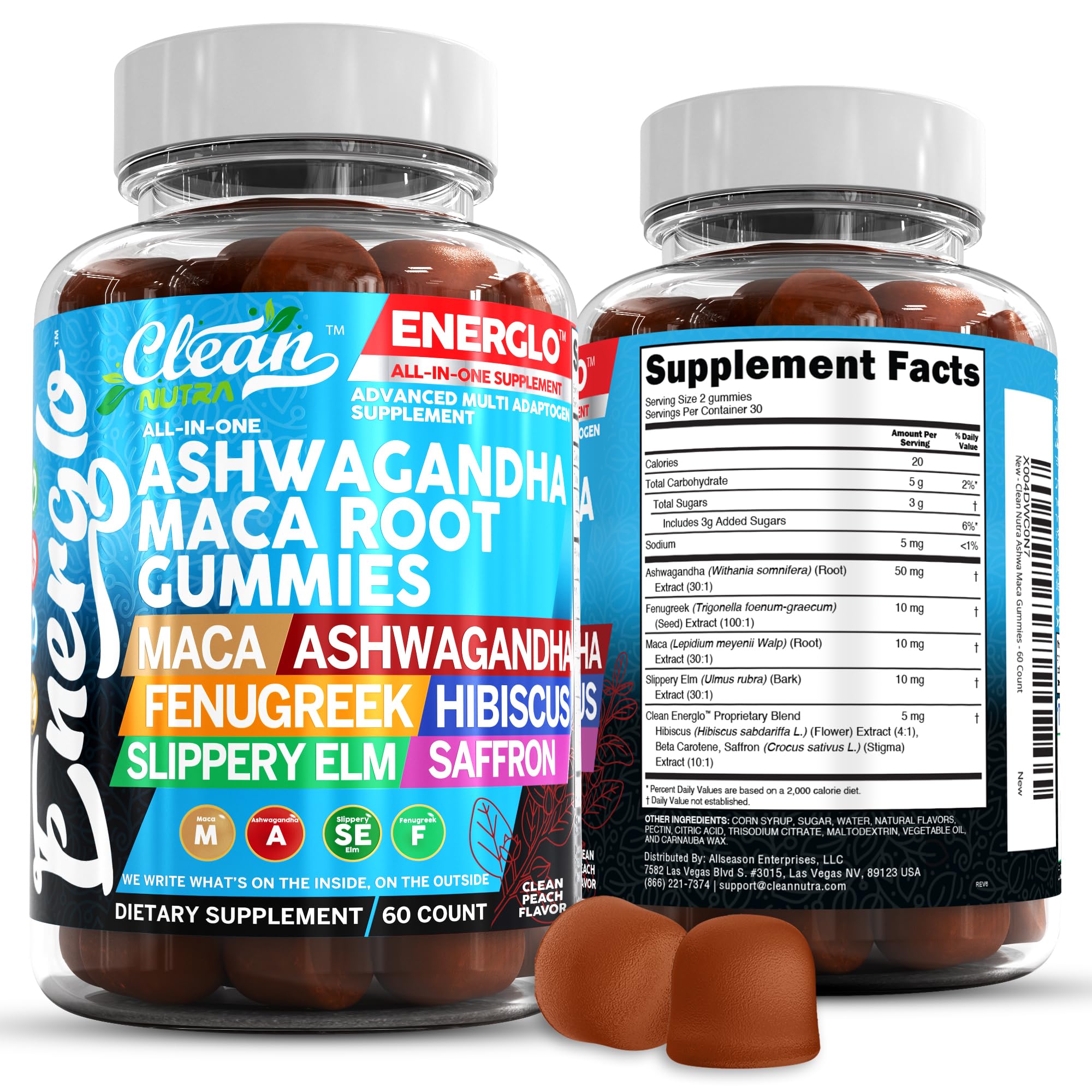 Foto 1 | Gummy Vitamins Clean Nutra, Ashwagandha, Raíz De Maca, Sabor A Melocotón - Venta Internacional.