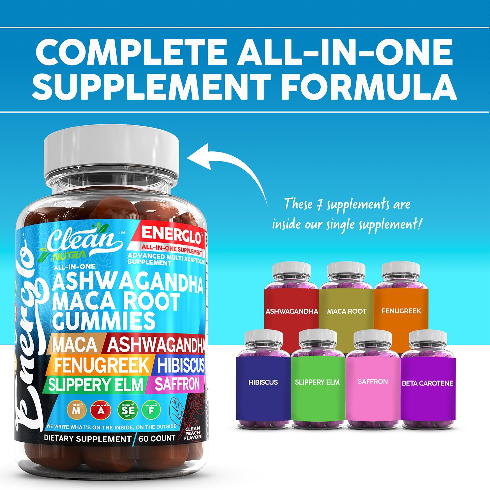 Foto 2 | Gummy Vitamins Clean Nutra, Ashwagandha, Raíz De Maca, Sabor A Melocotón - Venta Internacional.