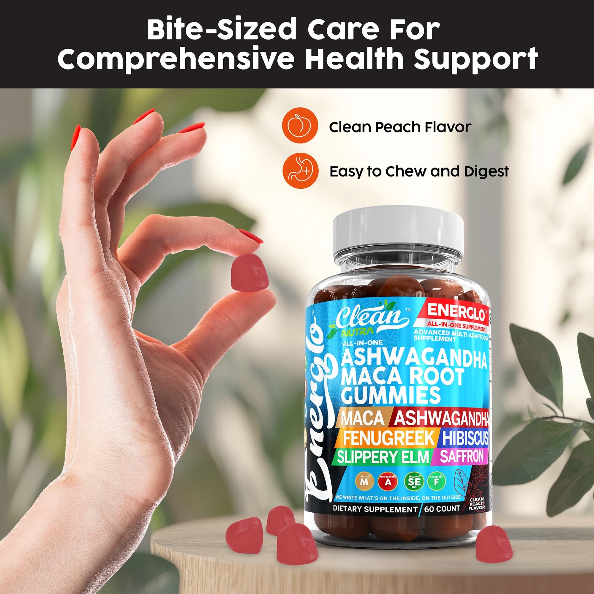Foto 4 | Gummy Vitamins Clean Nutra, Ashwagandha, Raíz De Maca, Sabor A Melocotón - Venta Internacional.