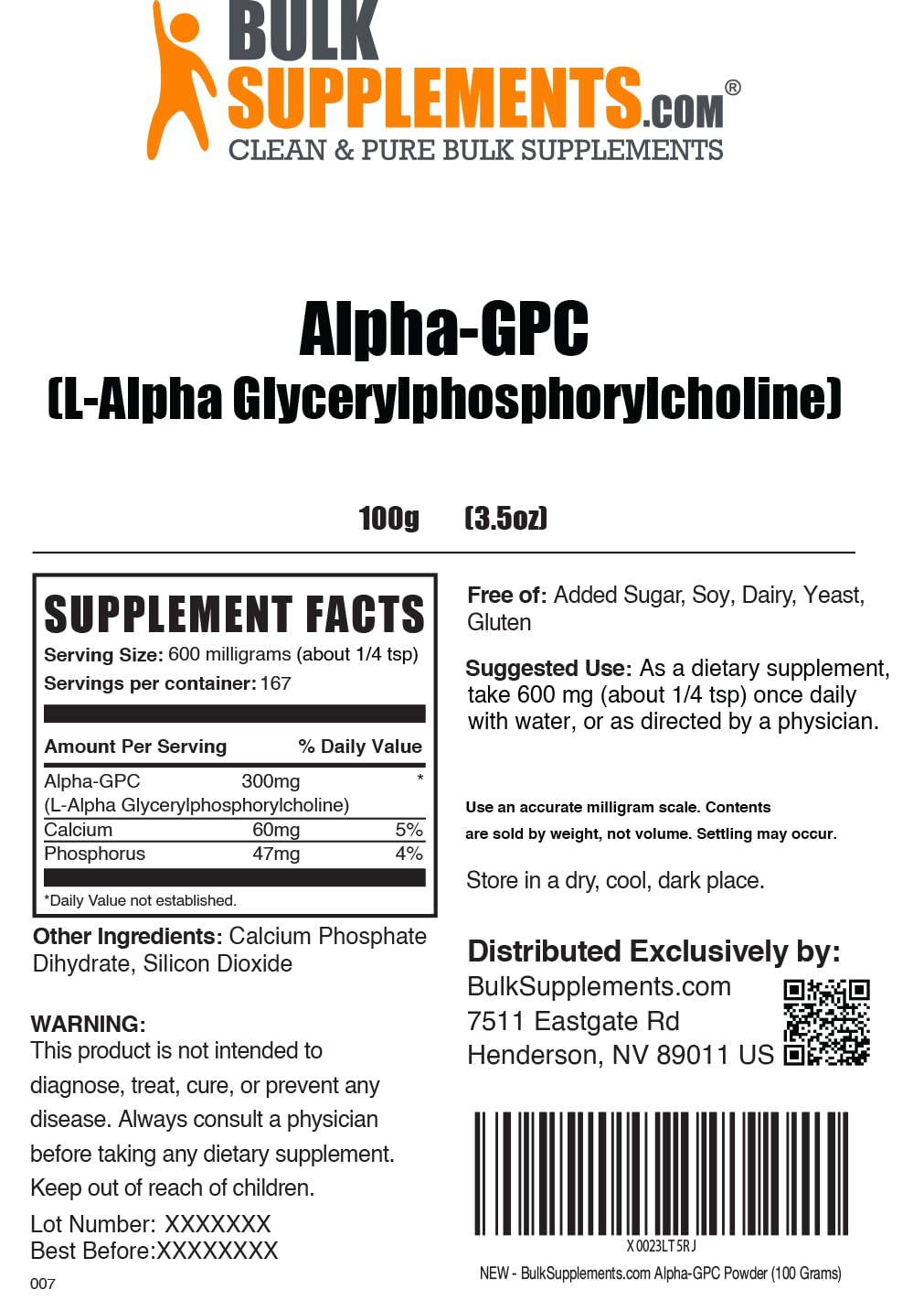 Foto 6 | Suplemento Bulksupplements.com Alpha Gpc En Polvo 100 G - Venta Internacional.