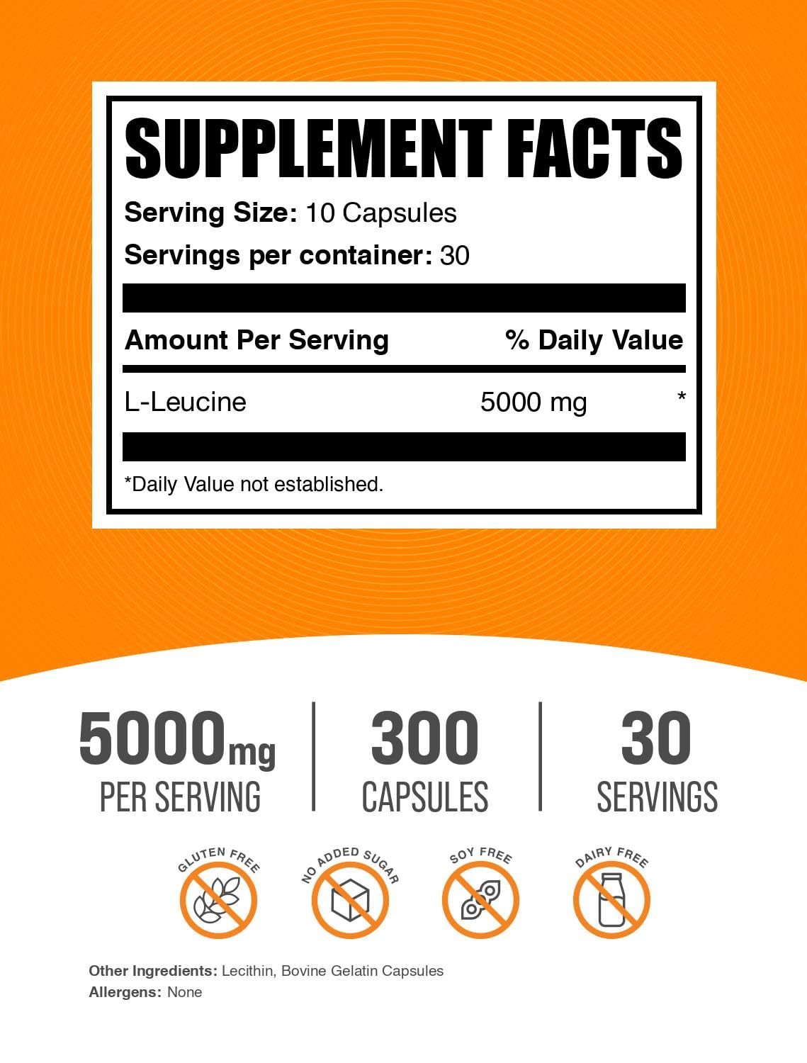 Foto 3 pulgar | Suplemento Bulksupplements.com L-leucina 5000 Mg 300 Cápsulas - Venta Internacional.