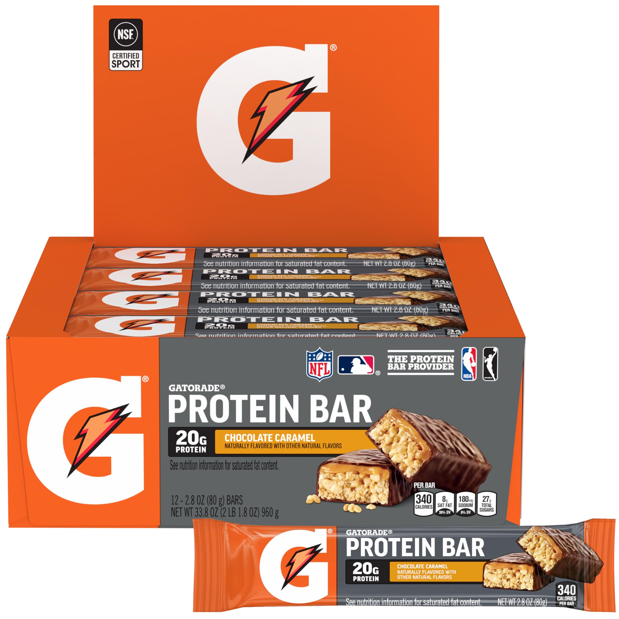 Barras De Proteína Gatorade Con Chocolate Y Caramelo, 20 G, 12 Unidades - Venta Internacional.