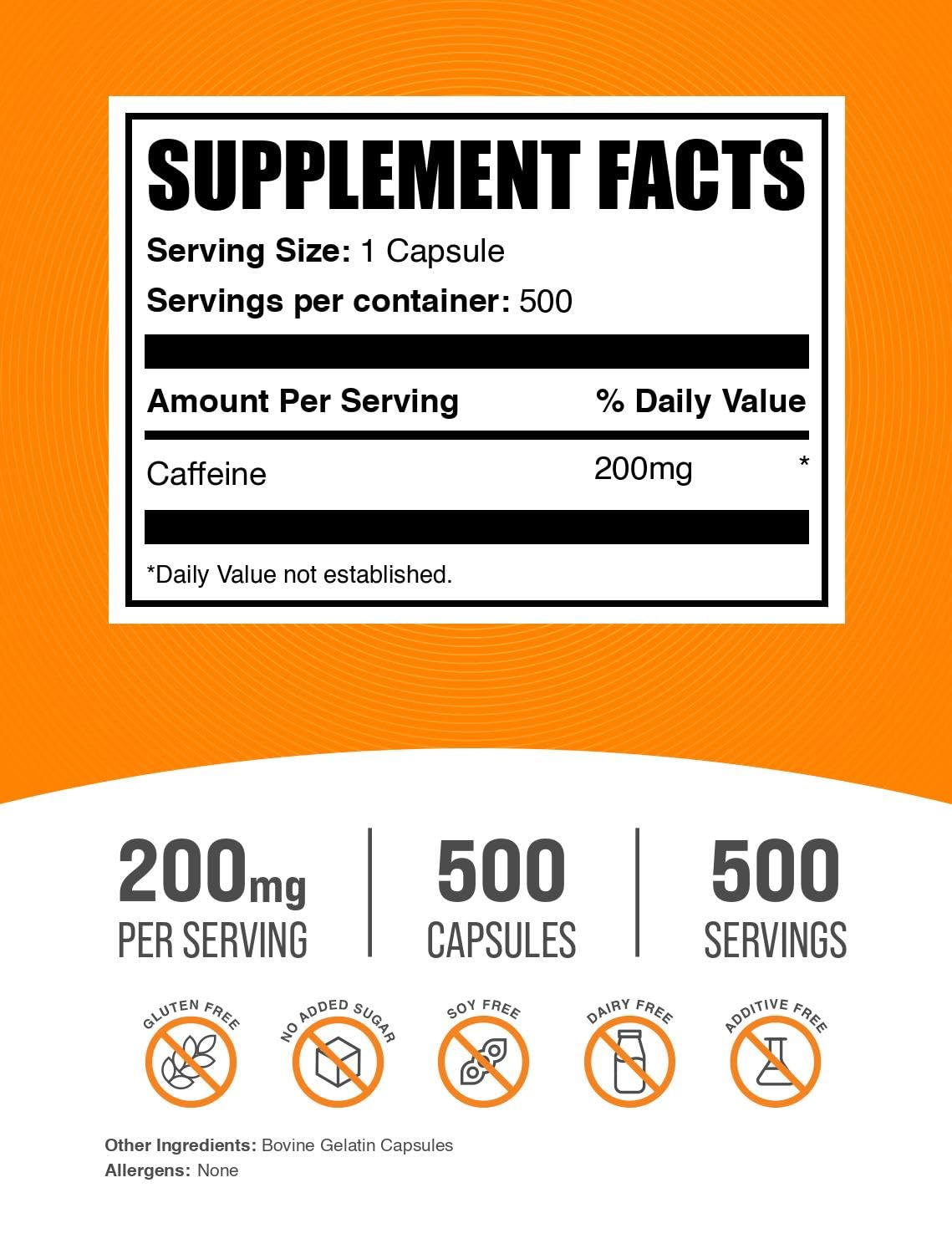 Foto 2 | Supplement Bulksupplements.com Cápsulas De Cafeína De 200 Mg, 500 Unidades - Venta Internacional.