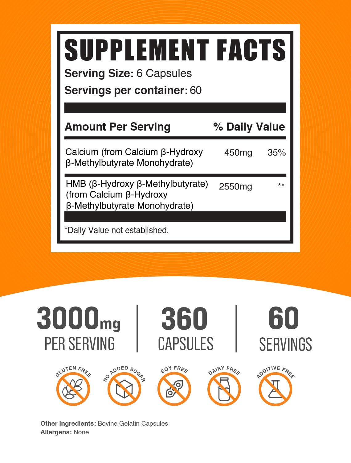 Foto 3 pulgar | Cápsulas Hmb De Supplement Bulksupplements.com, 3000 Mg, 360 Unidades - Venta Internacional.