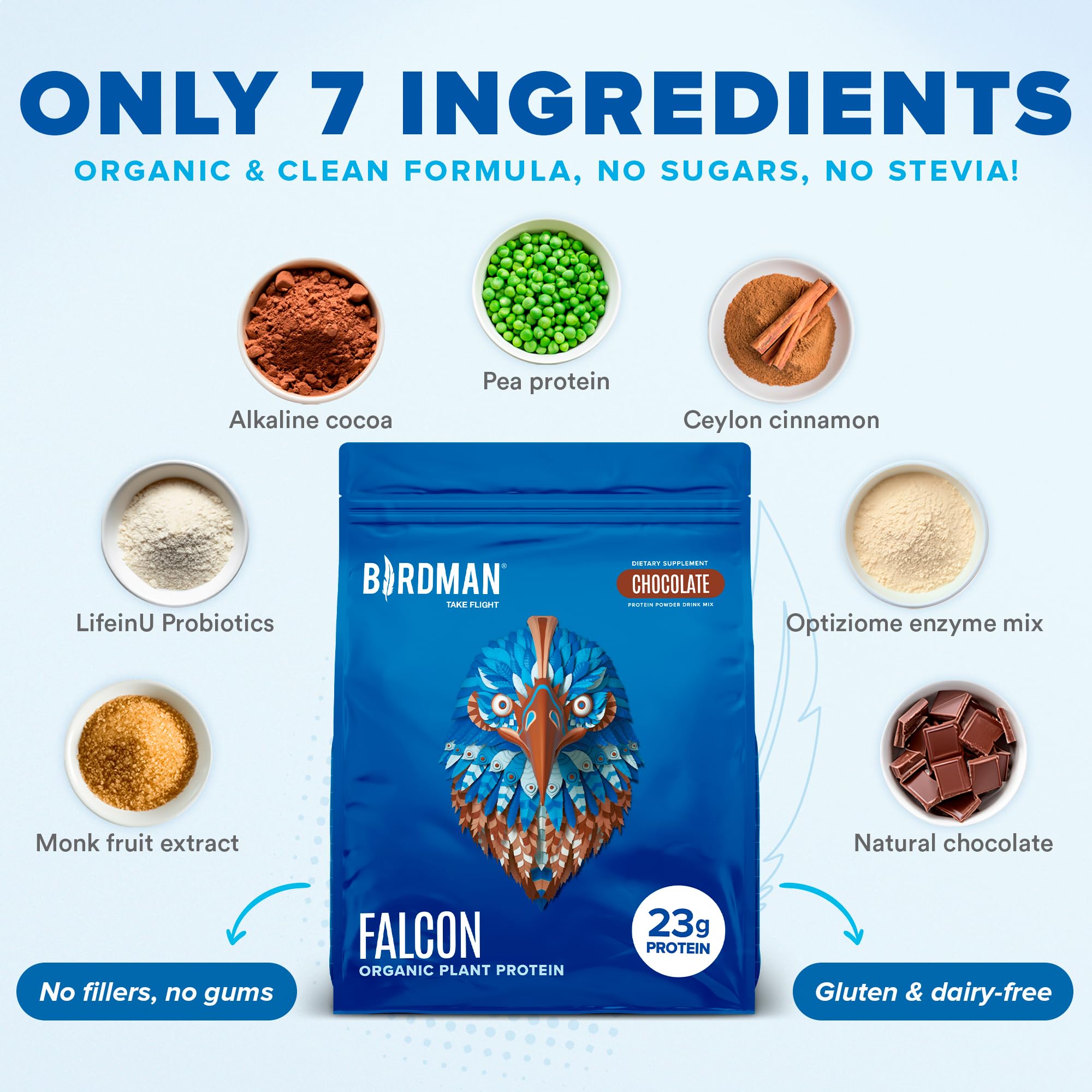 Foto 5 pulgar | Proteína En Polvo Birdman Falcon Vegan Organic Chocolate 1,8 Kg - Venta Internacional.