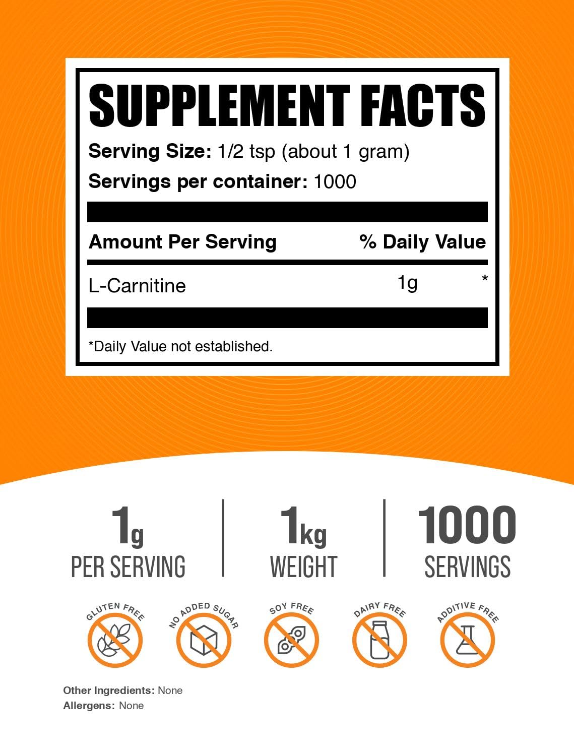 Foto 3 pulgar | Suplemento Bulksupplements.com L-carnitina En Polvo, 1 Kg - Venta Internacional.