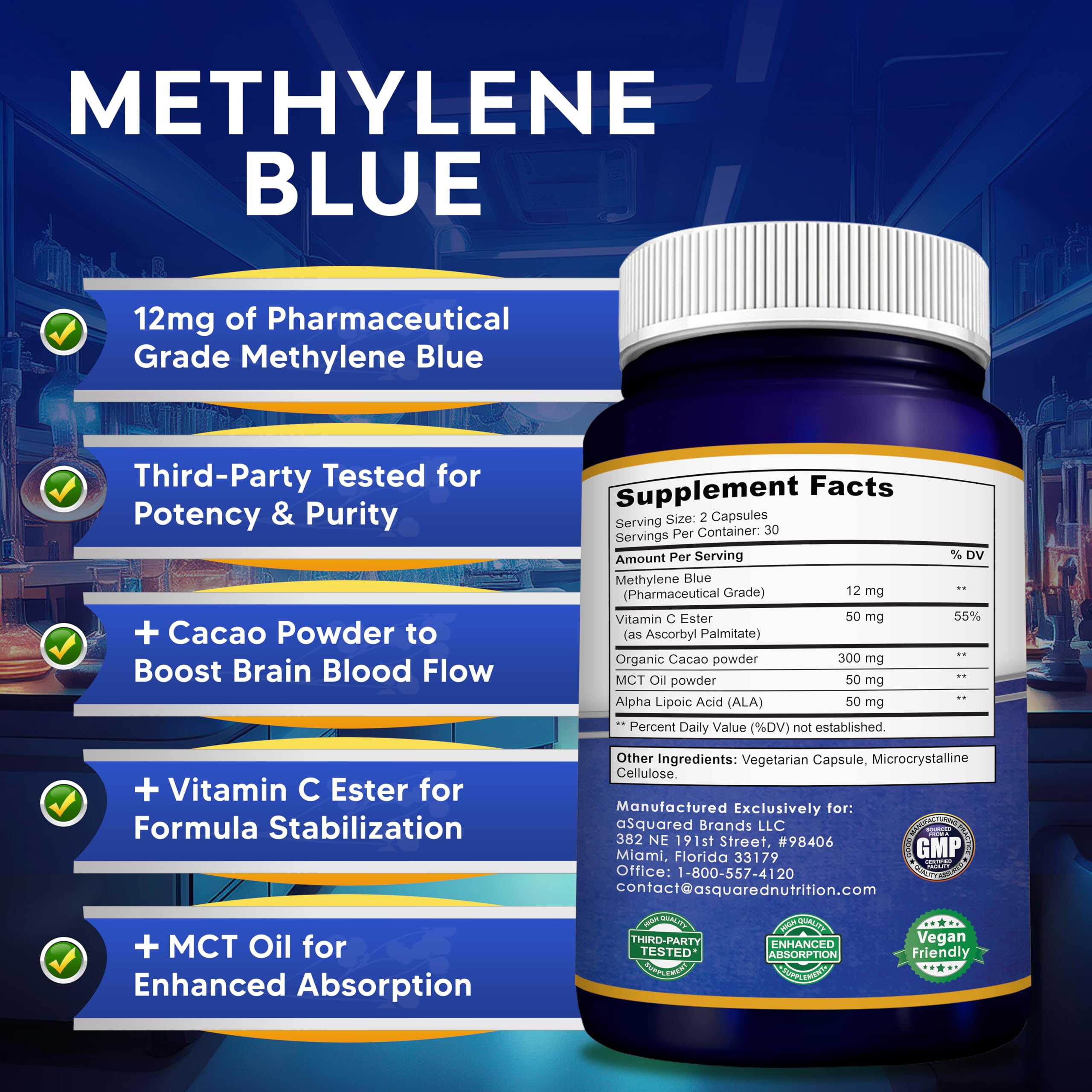 Foto 7 pulgar | Suplemento De 12 Mg De Azul De Metileno De Squared Nutrition Con Vitamina - Venta Internacional.