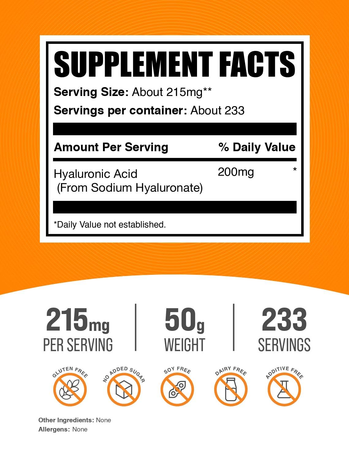 Foto 2 | Suplemento Bulksupplements.com Ácido Hialurónico 50 G - Venta Internacional.