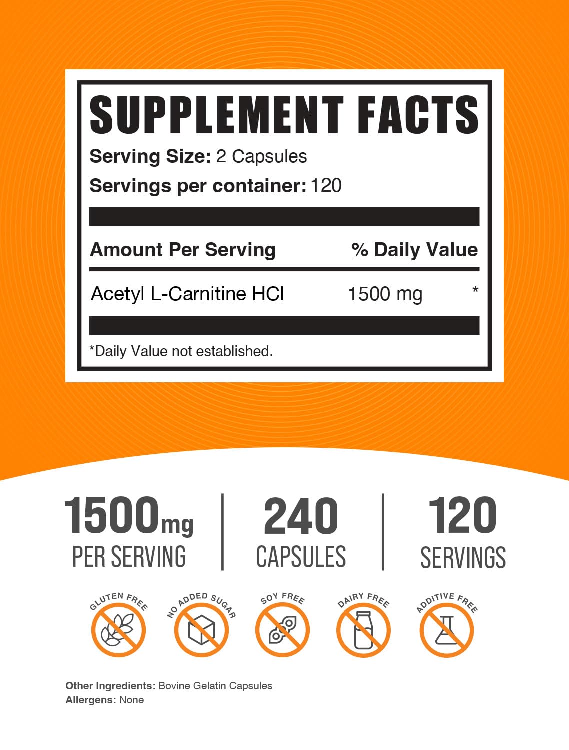 Foto 3 pulgar | Suplemento Bulksupplements.com Acetil L-carnitina 1500 Mg 240 - Venta Internacional.