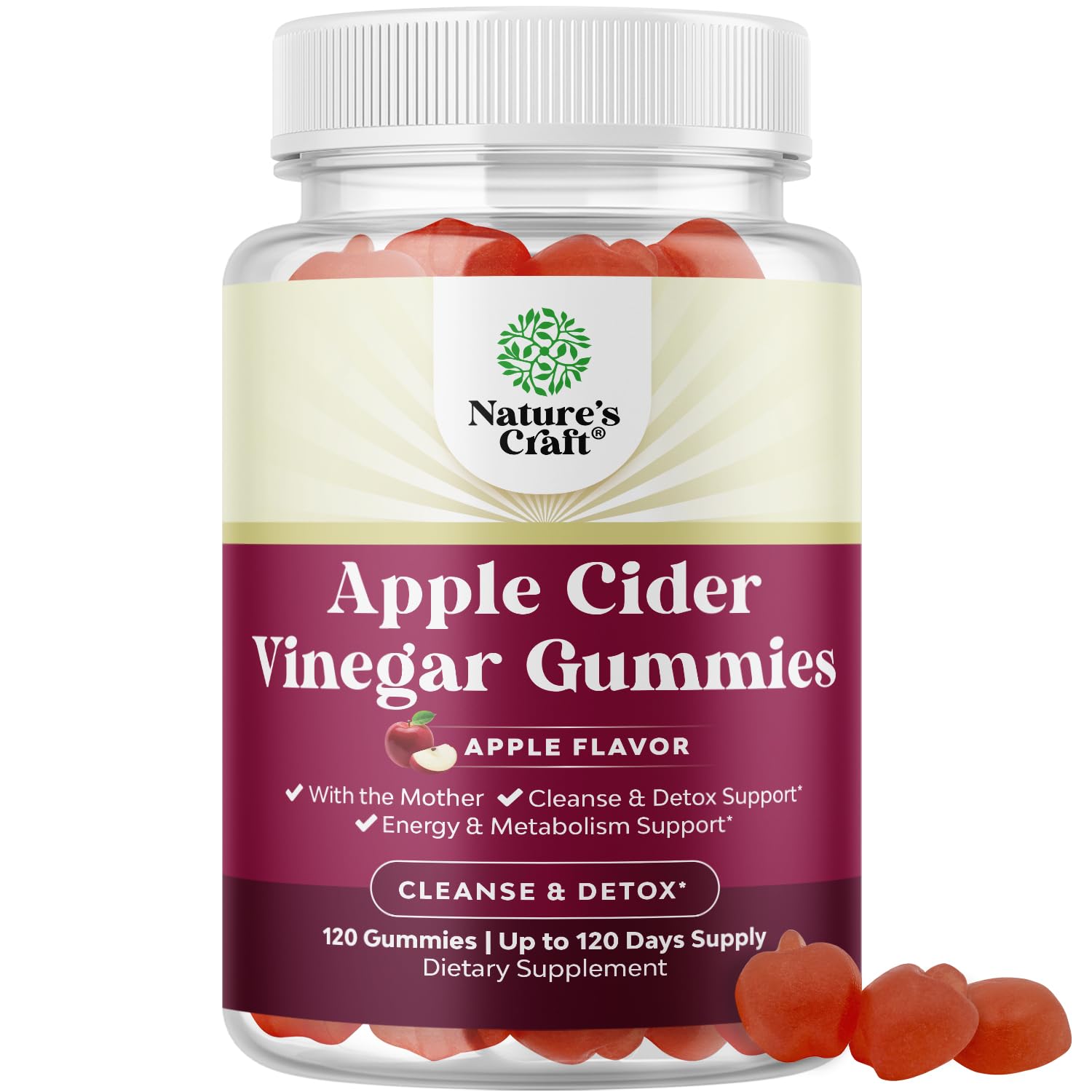 Foto 2 pulgar | Gomitas De Vinagre De Sidra De Manzana Supplement Natures Craft Acv, 120 Unidades - Venta Internacional.