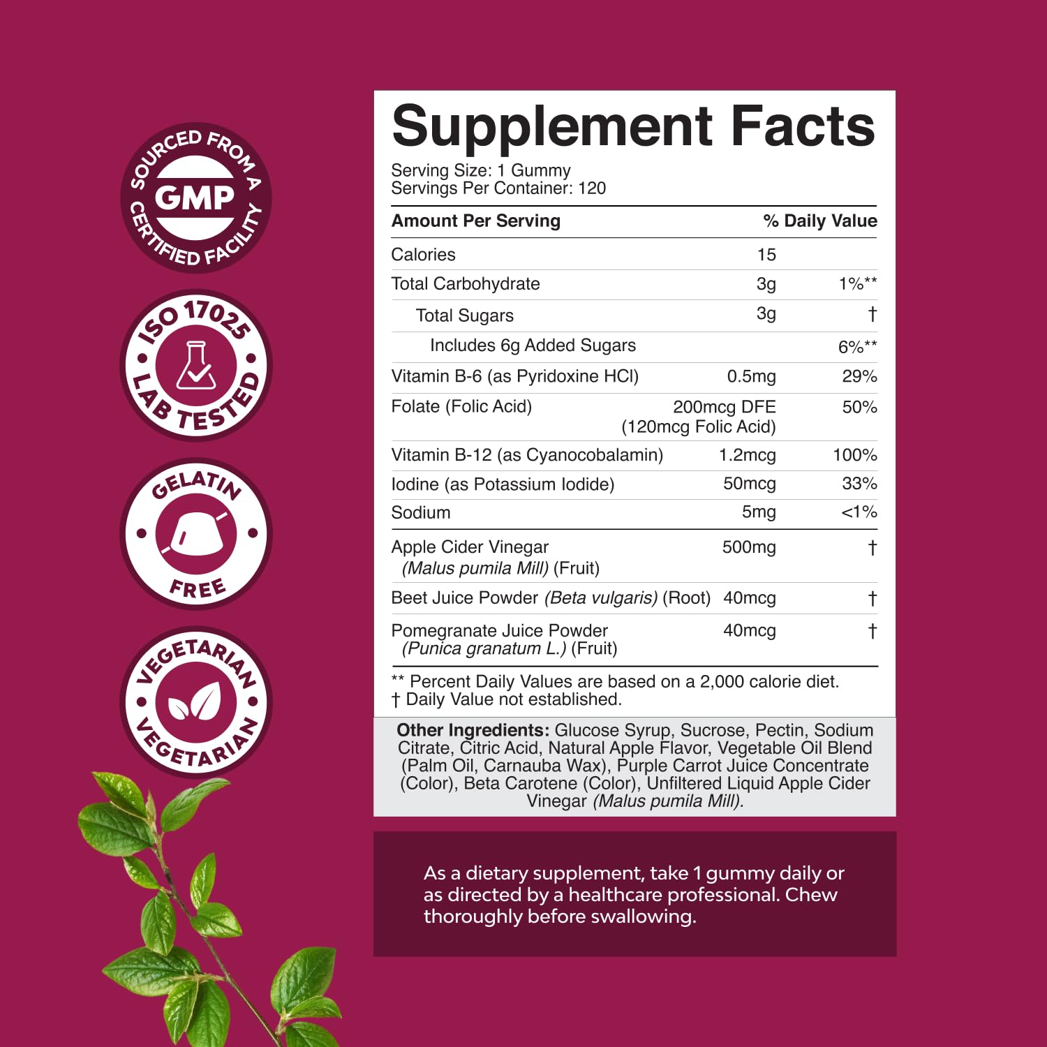 Foto 4 pulgar | Gomitas De Vinagre De Sidra De Manzana Supplement Natures Craft Acv, 120 Unidades - Venta Internacional.